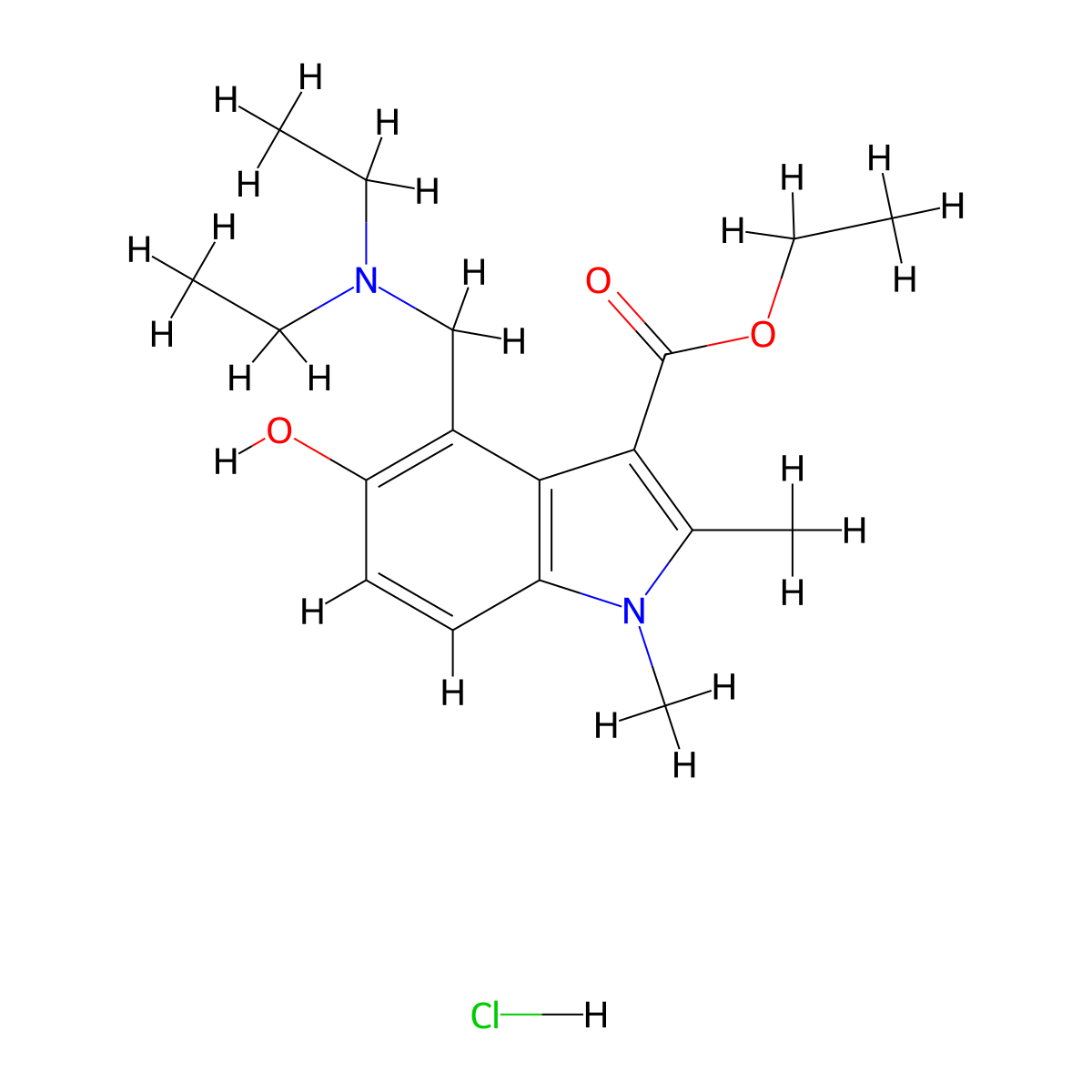 Indole-3-carboxylic acid, 4-((diethylamino)methyl)-1,2-dimethyl-5-hydroxy-, ethyl ester, monohydrochloride molecular structure, CAS 16200-03-6