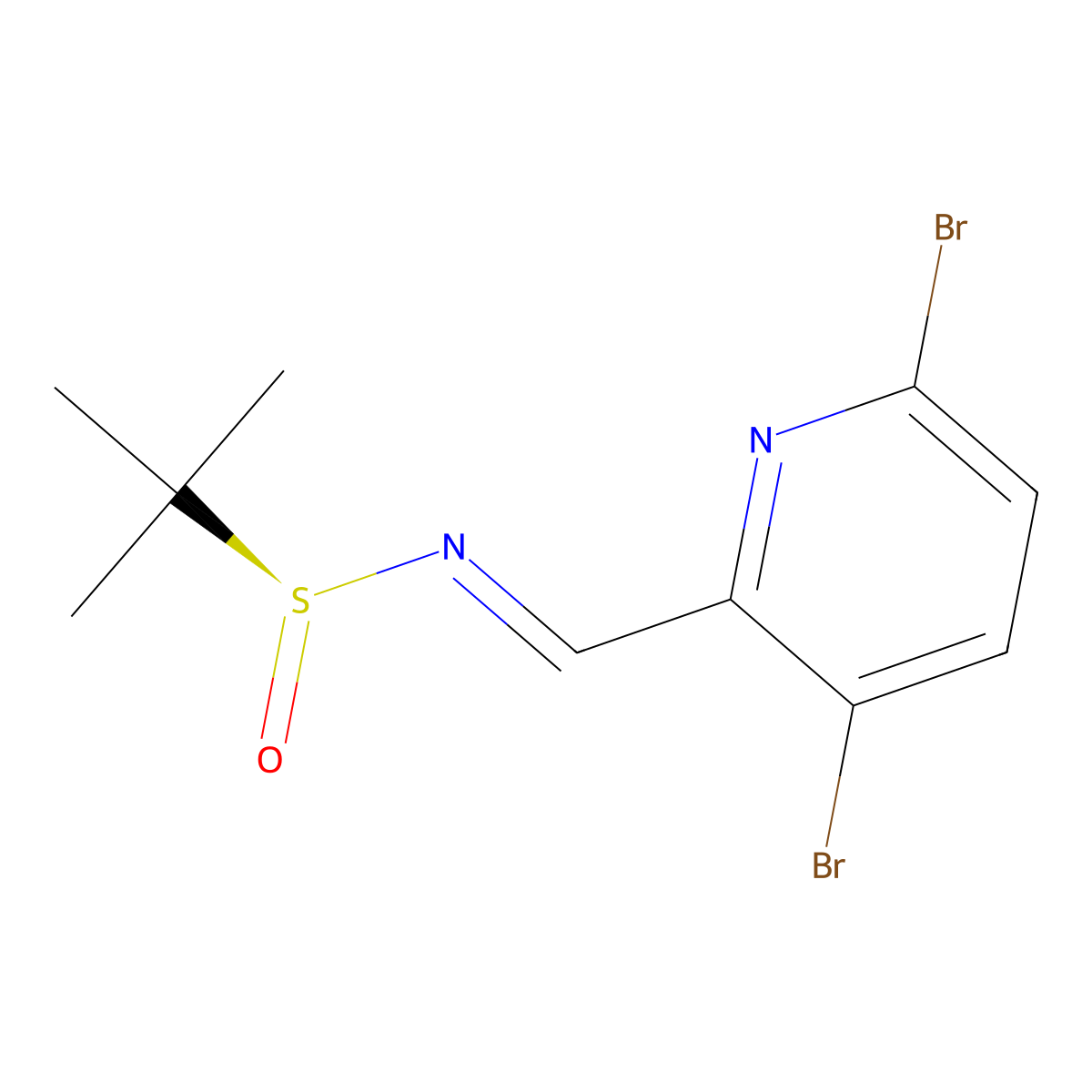 (S,Z)-N-((3,6-dibromopyridin-2-yl)methylene)-2-methylpropane-2-sulfinamide molecular structure, CAS 1620056-45-2