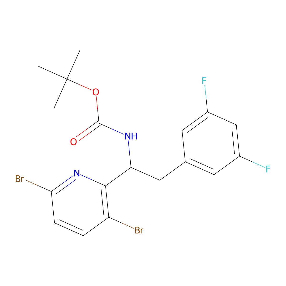 tert-Butyl (S)-(1-(3,6-dibromopyridin-2-yl)-2-(3,5-difluorophenyl)ethyl)carbamate molecular structure, CAS 1620056-47-4