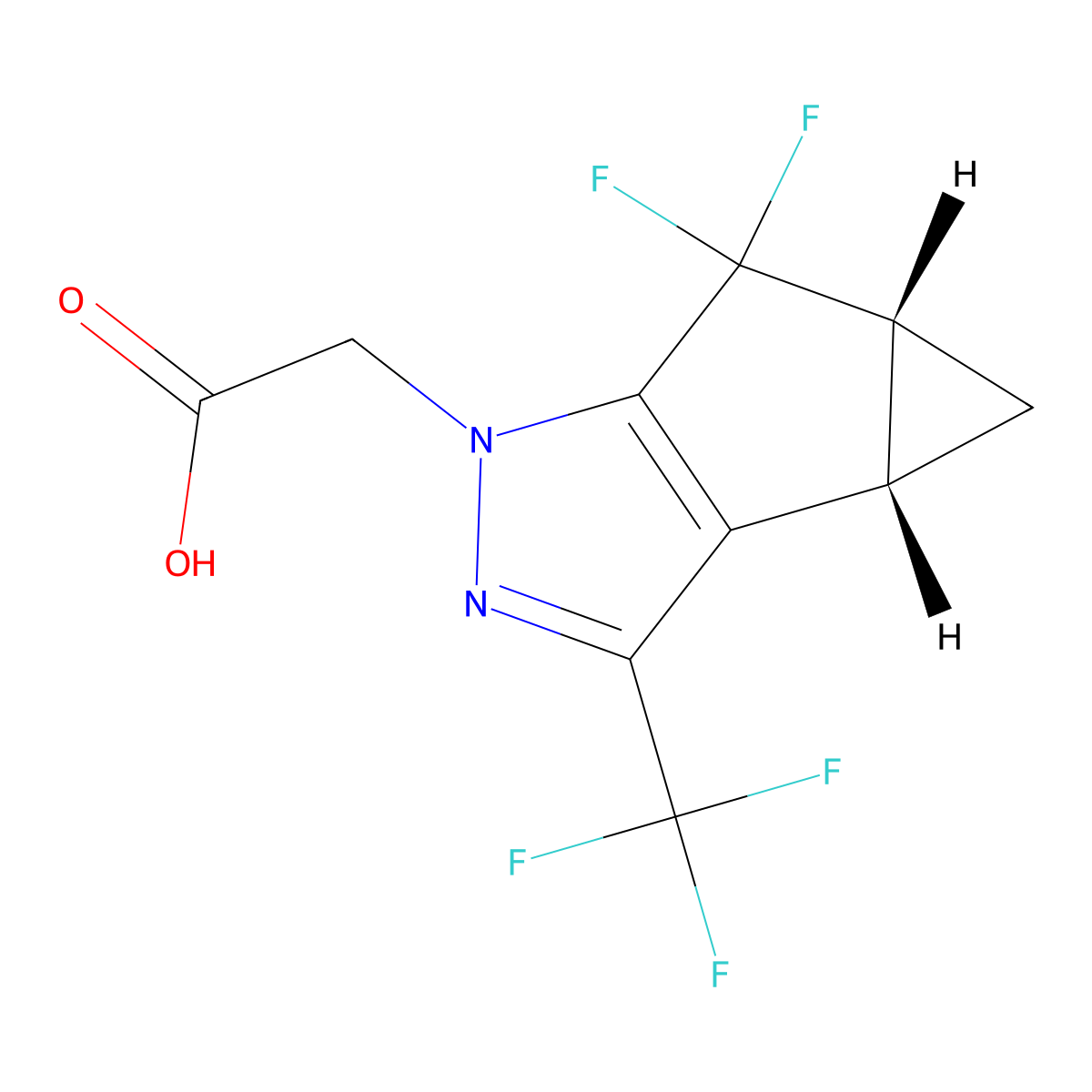 (3bS,4aR)-5,5-Difluoro-3b,4,4a,5-tetrahydro-3-(trifluoromethyl)-1H-cyclopropa(3,4)cyclopenta(1,2-c)pyrazole-1-acetic acid molecular structure, CAS 1620056-83-8