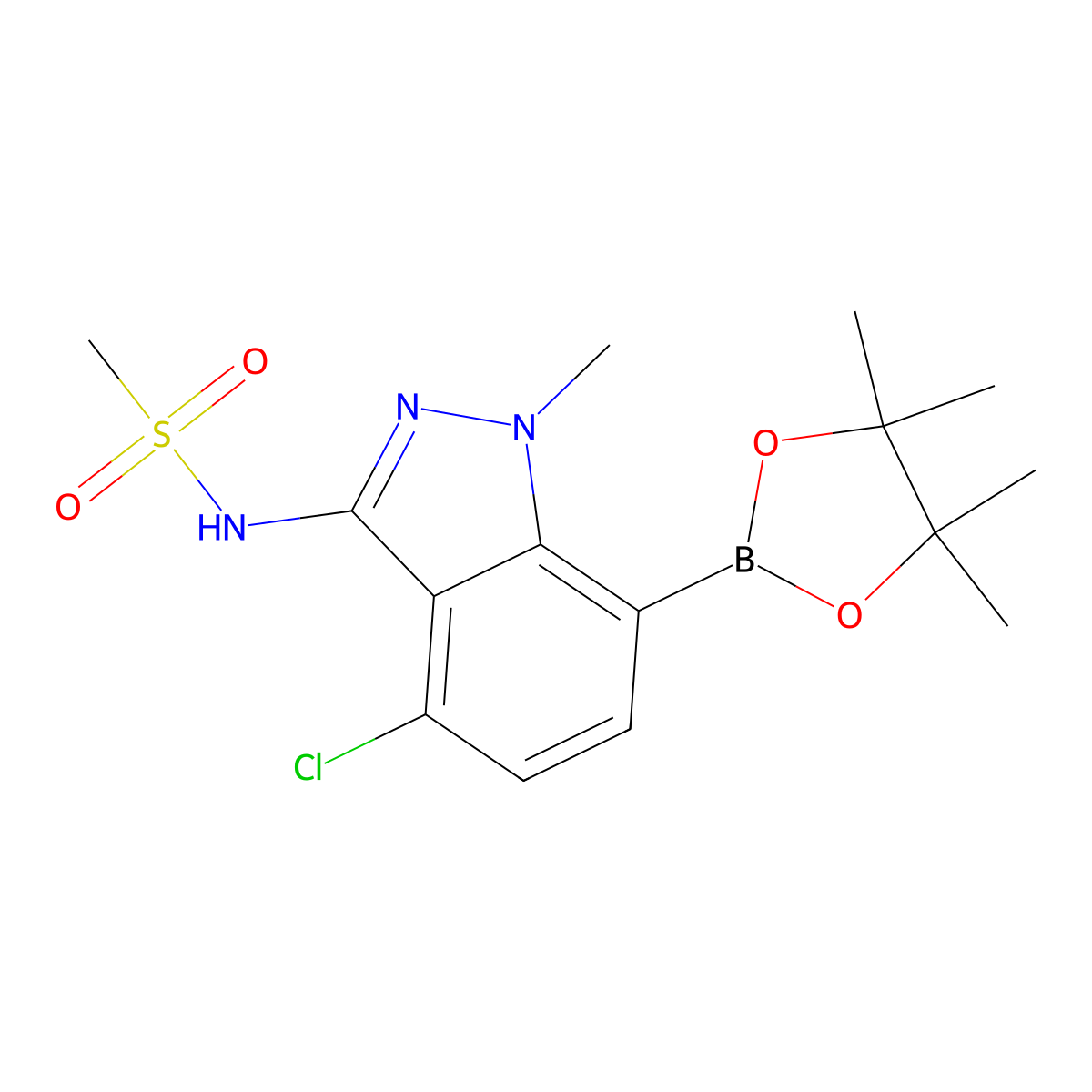 N-(4-Chloro-1-methyl-7-(4,4,5,5-tetramethyl-1,3,2-dioxaborolan-2-yl)-1H-indazol-3-yl)methanesulfonamide molecular structure, CAS 1620056-86-1