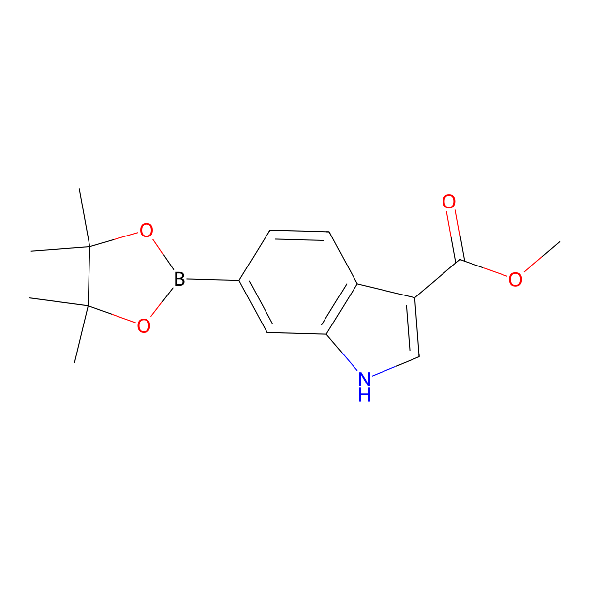 methyl 6-(4,4,5,5-tetramethyl-1,3,2-dioxaborolan-2-yl)-1H-indole-3-carboxylate molecular structure, CAS 1620074-44-3
