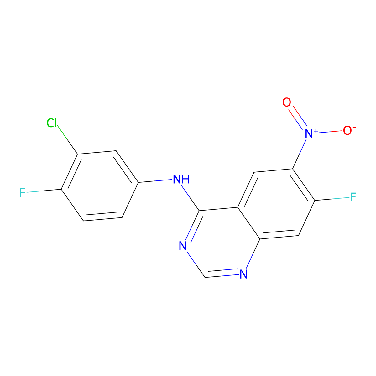 N-(3-chloro-4-fluorophenyl)-7-fluoro-6-nitroquinazolin-4-amine molecular structure, CAS 162012-67-1