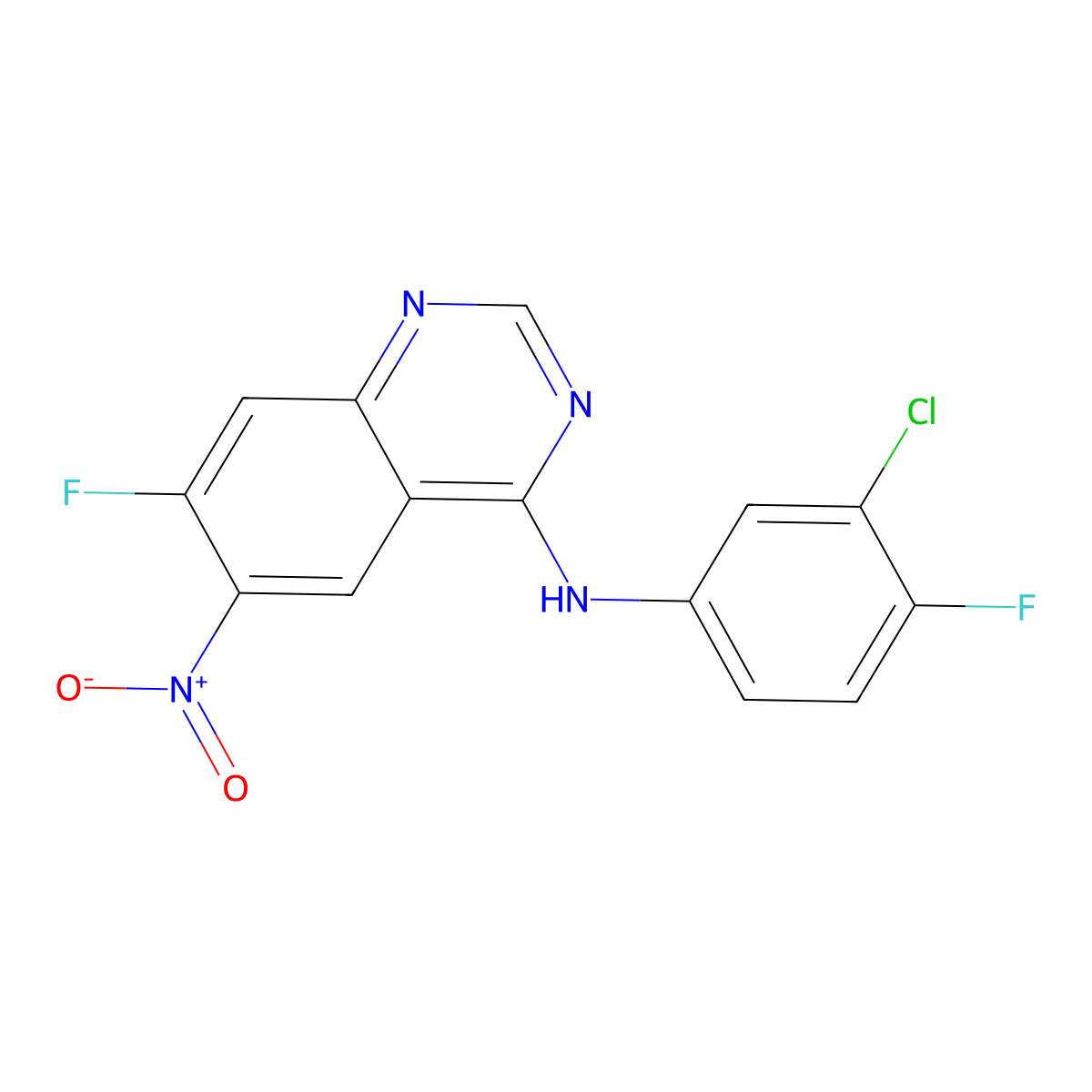 N-(3-chloro-4-fluorophenyl)-7-fluoro-6-nitroquinazolin-4-amine molecular structure, CAS 162012-67-1