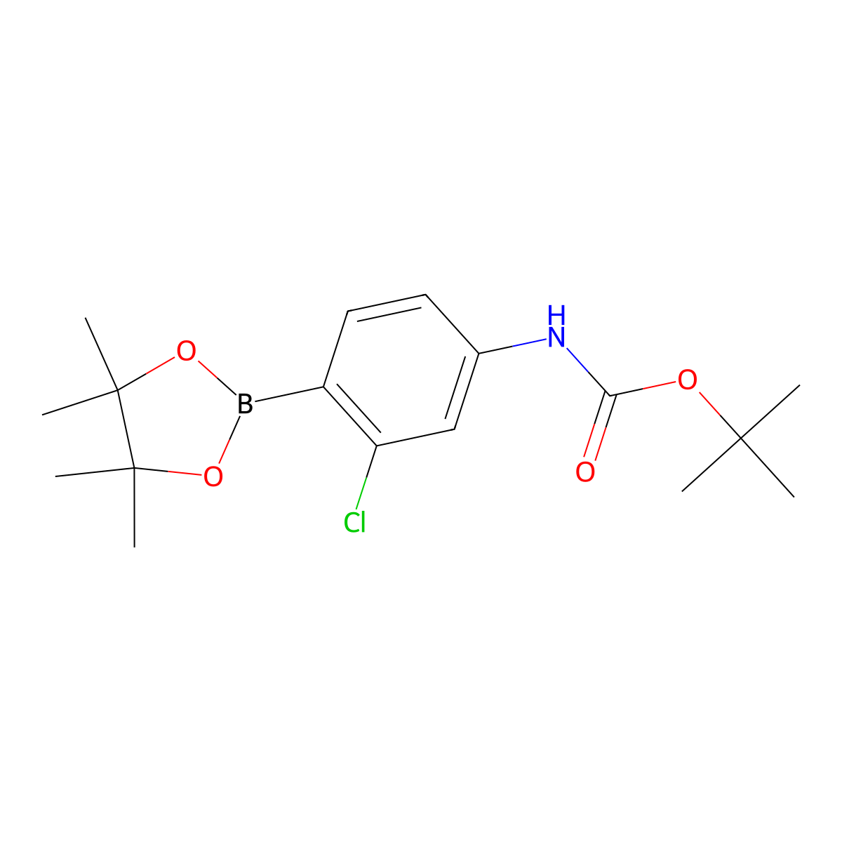 tert-Butyl (3-chloro-4-(4,4,5,5-tetramethyl-1,3,2-dioxaborolan-2-yl)phenyl)carbamate molecular structure, CAS 1620228-06-9