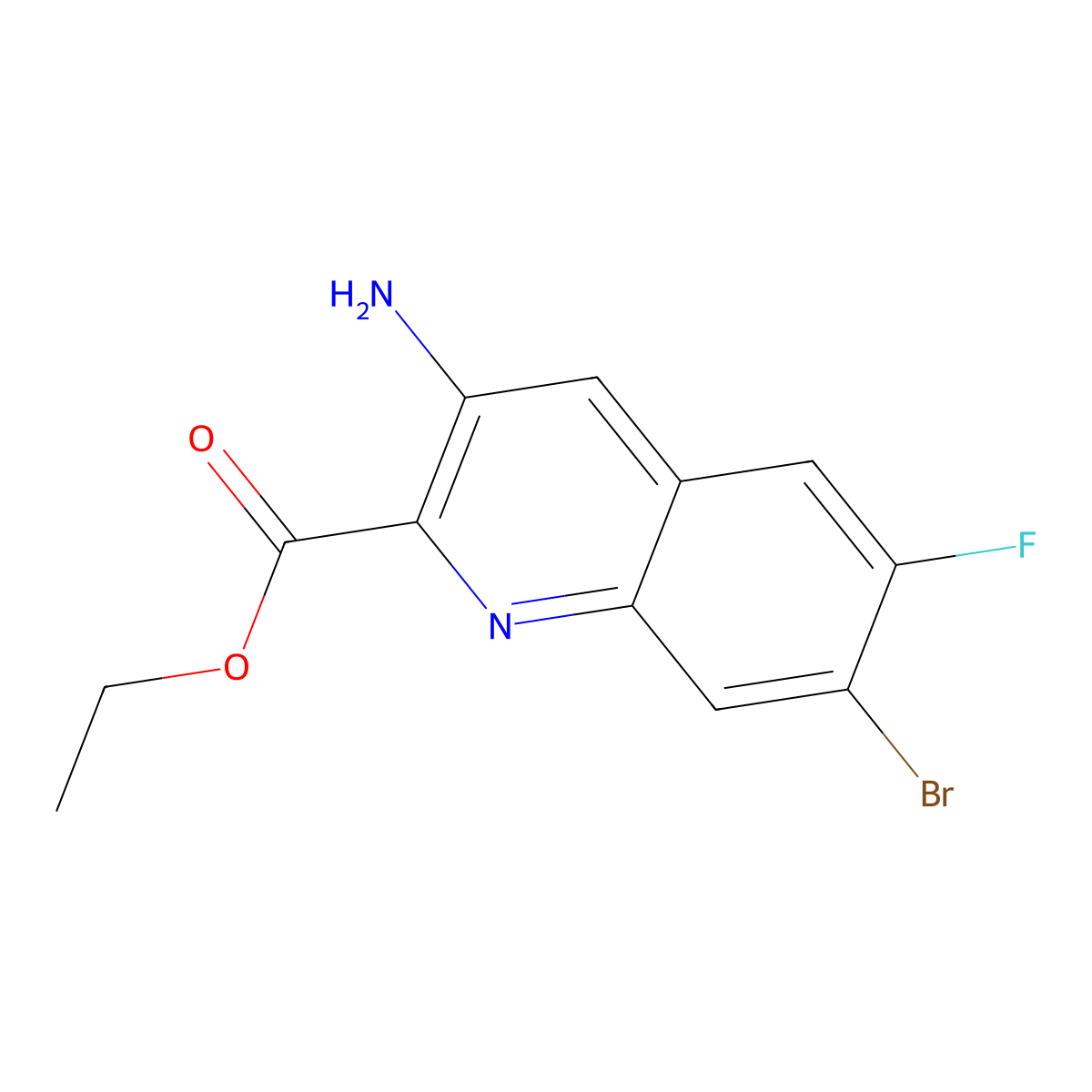 Ethyl 3-amino-7-bromo-6-fluoroquinoline-2-carboxylate molecular structure, CAS 1620239-31-7