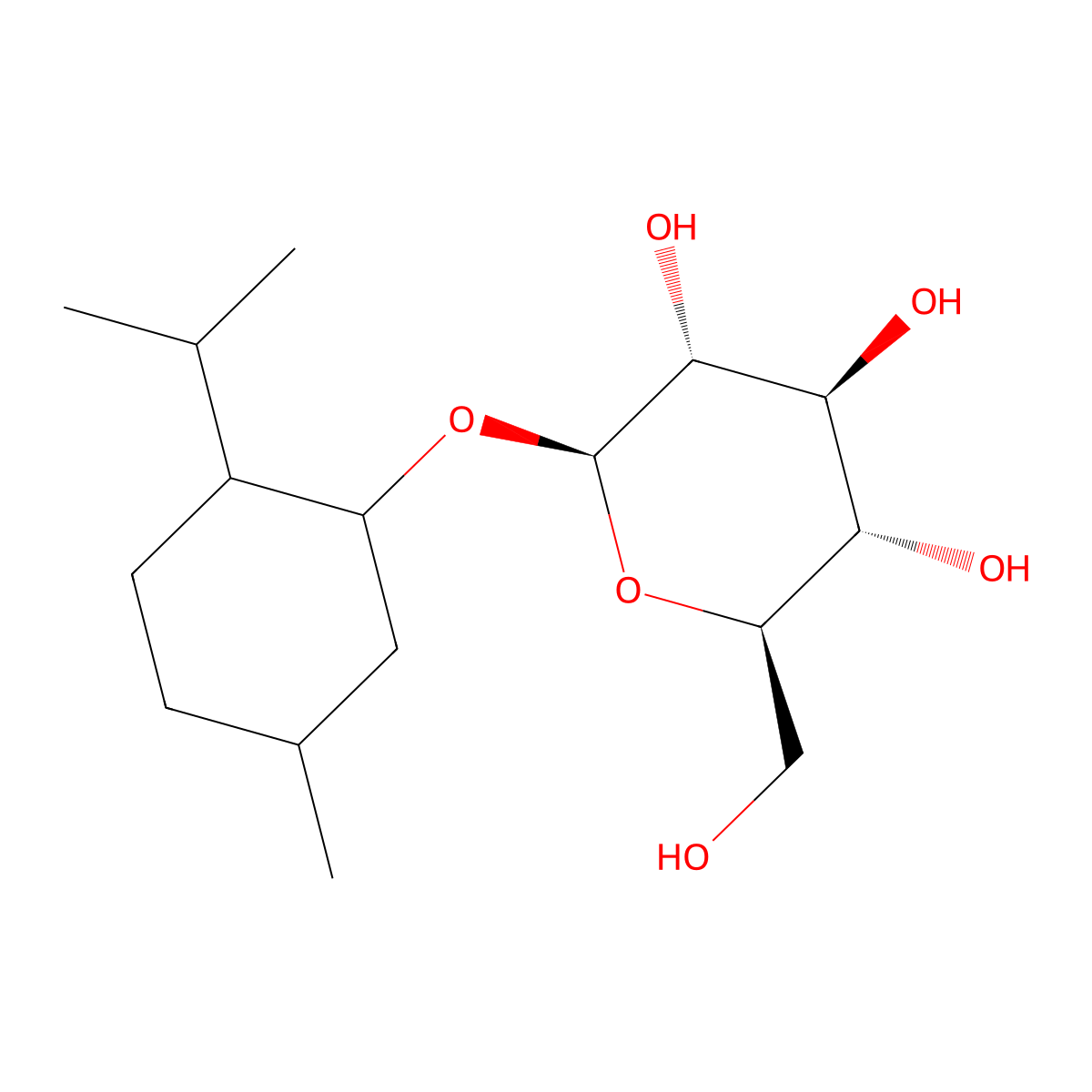 (2R,3S,4S,5R,6R)-2-(hydroxymethyl)-6-((2-isopropyl-5-methylcyclohexyl)oxy)tetrahydro-2H-pyran-3,4,5-triol molecular structure, CAS 16203-27-3