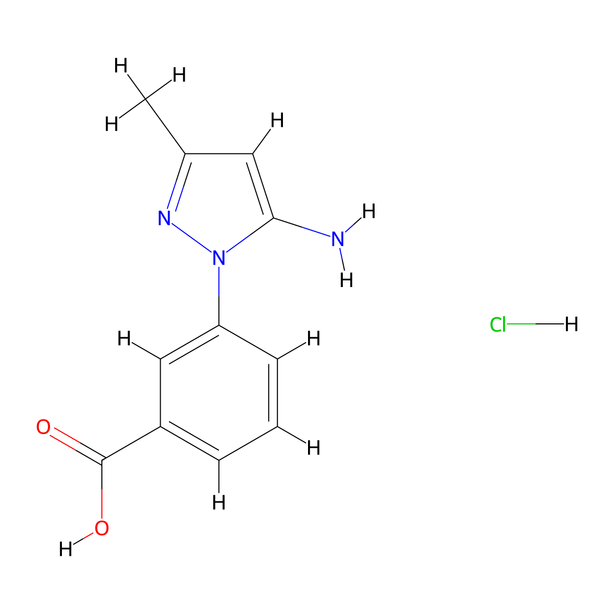 3-(5-amino-3-methyl-1H-pyrazol-1-yl)benzoic acid hydrochloride molecular structure, CAS 1620390-43-3