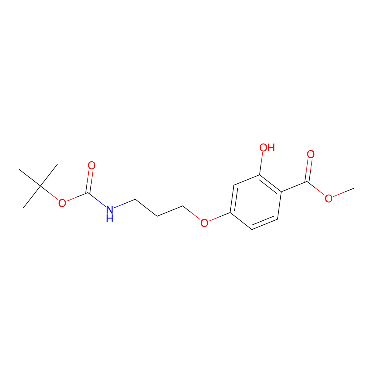 Methyl 4-{3-[(tert-butoxycarbonyl)amino]propoxy}-2-hydroxybenzenecarboxylate molecular structure, CAS 162045-32-1
