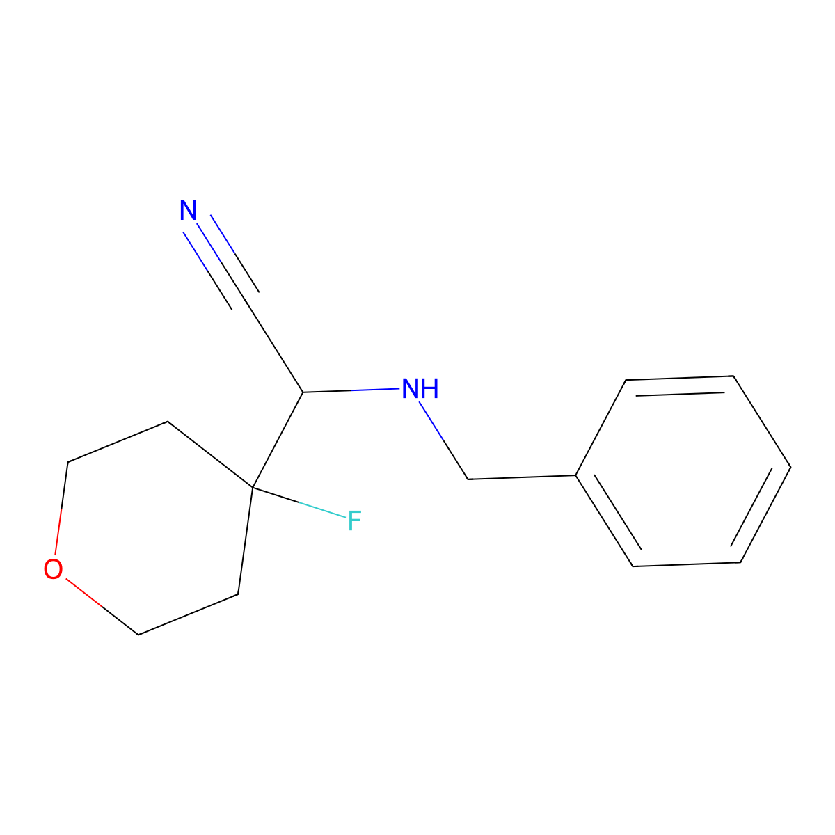 2-(Benzylamino)-2-(4-fluorotetrahydro-2H-pyran-4-yl)acetonitrile molecular structure, CAS 1620450-72-7
