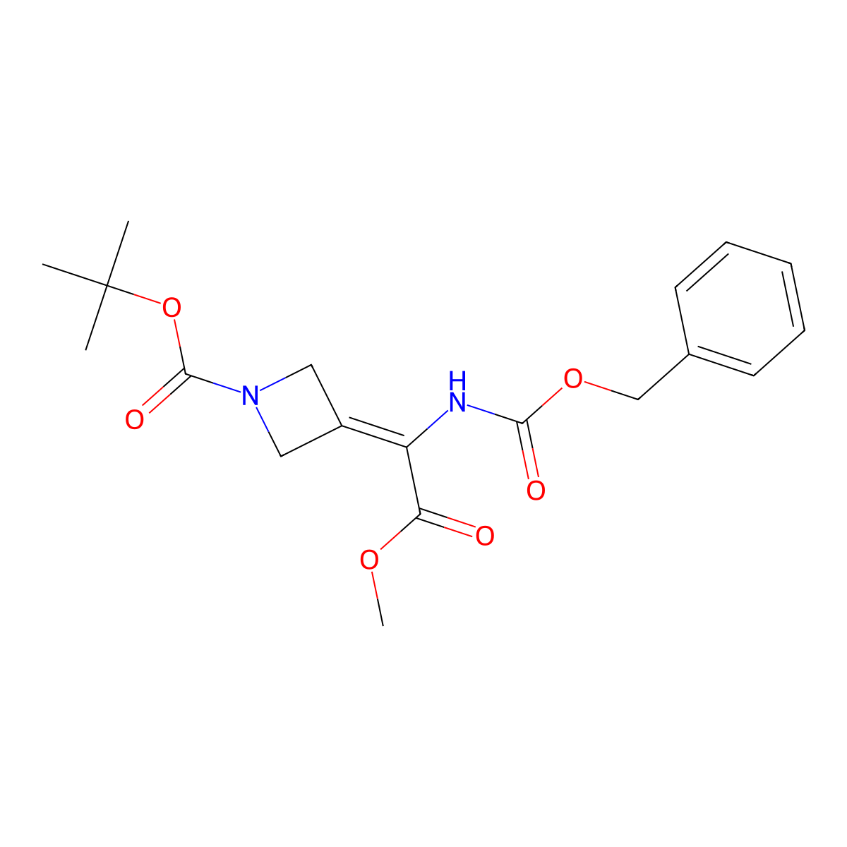 tert-butyl 3-(1-(Benzyloxycarbonylamino)-2-methoxy-2-oxoethylidene)azetidine-1-carboxylate molecular structure, CAS 1620451-36-6