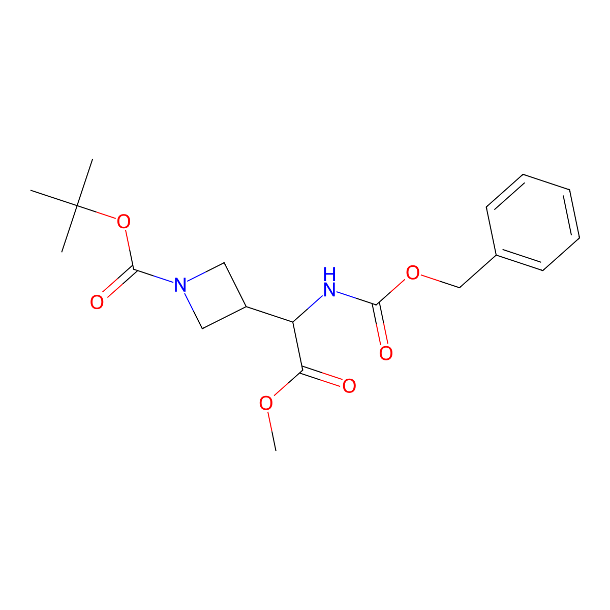 tert-Butyl 3-(1-(((benzyloxy)carbonyl)amino)-2-methoxy-2-oxoethyl)azetidine-1-carboxylate molecular structure, CAS 1620451-40-2