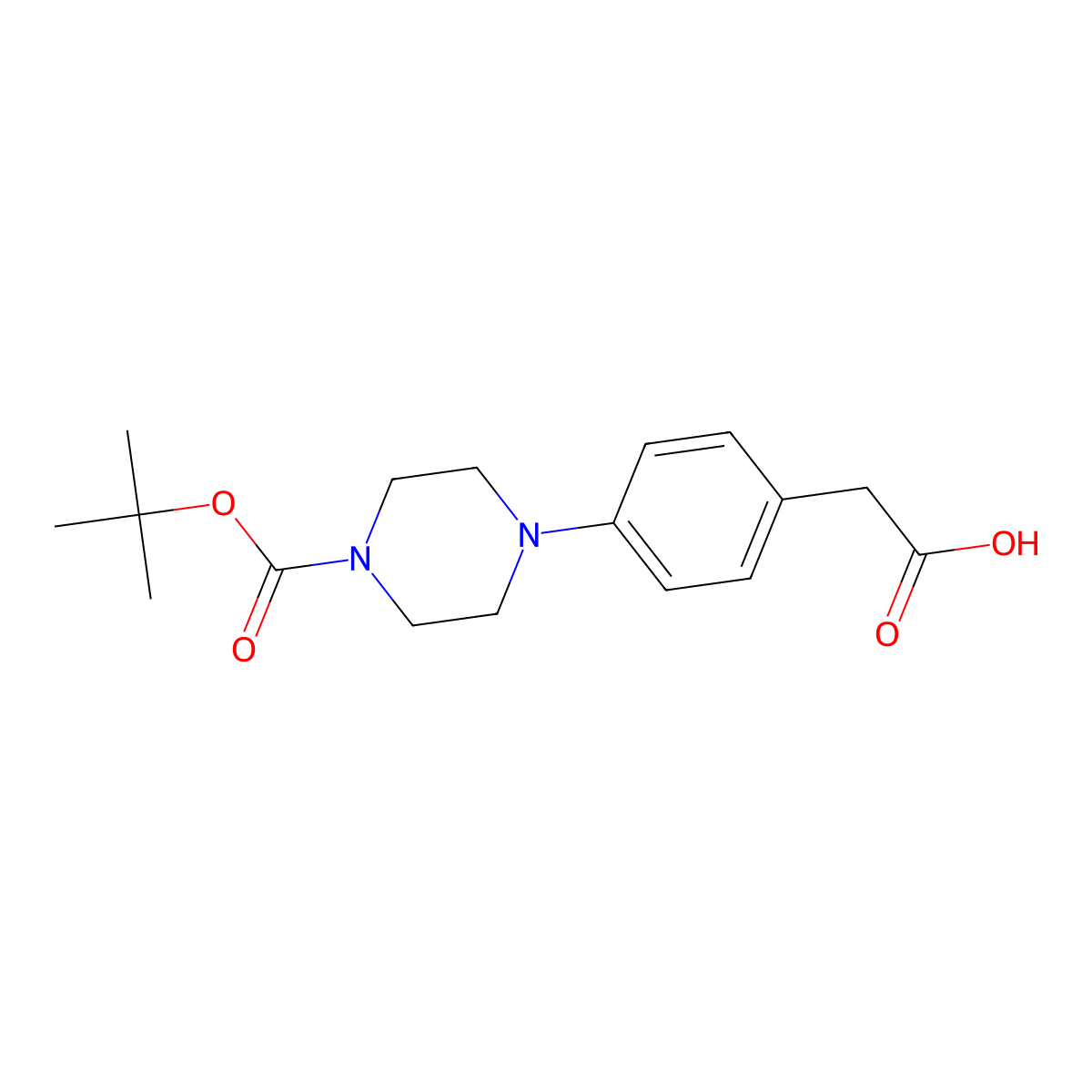 1-(1,1-Dimethylethyl) 4-(4-(carboxymethyl)phenyl)-1-piperazinecarboxylate molecular structure, CAS 162046-67-5