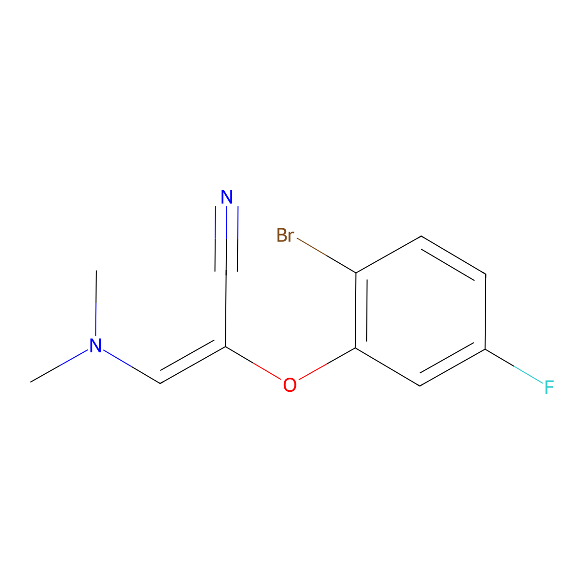 (E)-2-(2-bromo-5-fluorophenoxy)-3-(dimethylamino)prop-2-enenitrile molecular structure, CAS 1620478-72-9