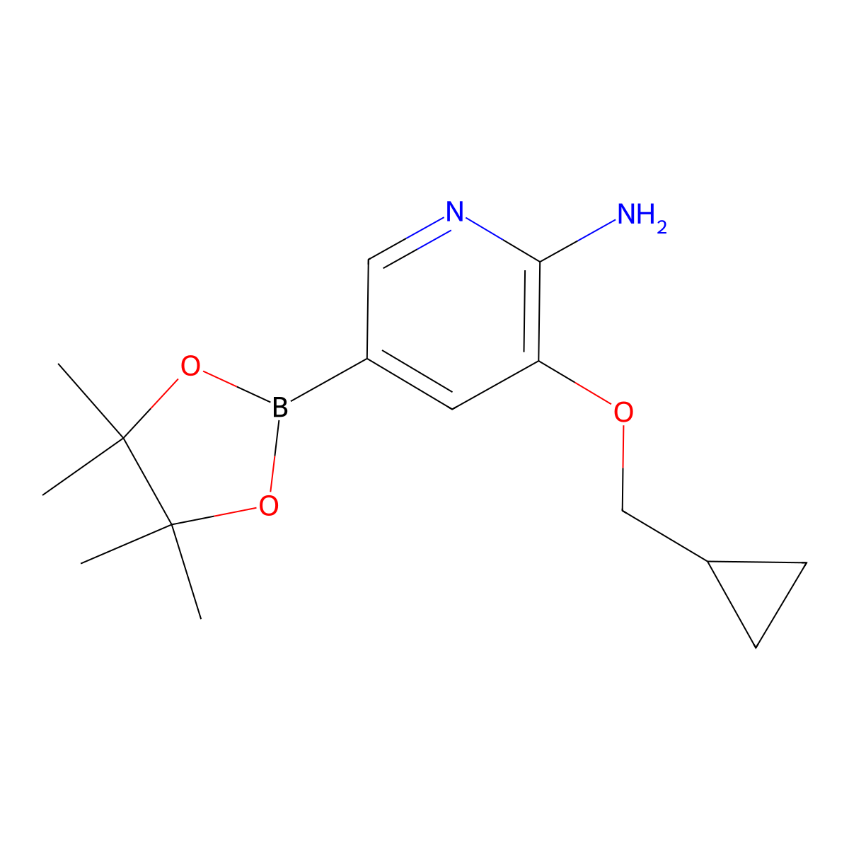 3-Cyclopropylmethoxy-5-(4,4,5,5-tetramethyl-[1,3,2]dioxaborolan-2-yl)-pyridin-2-ylamine molecular structure, CAS 1620574-91-5