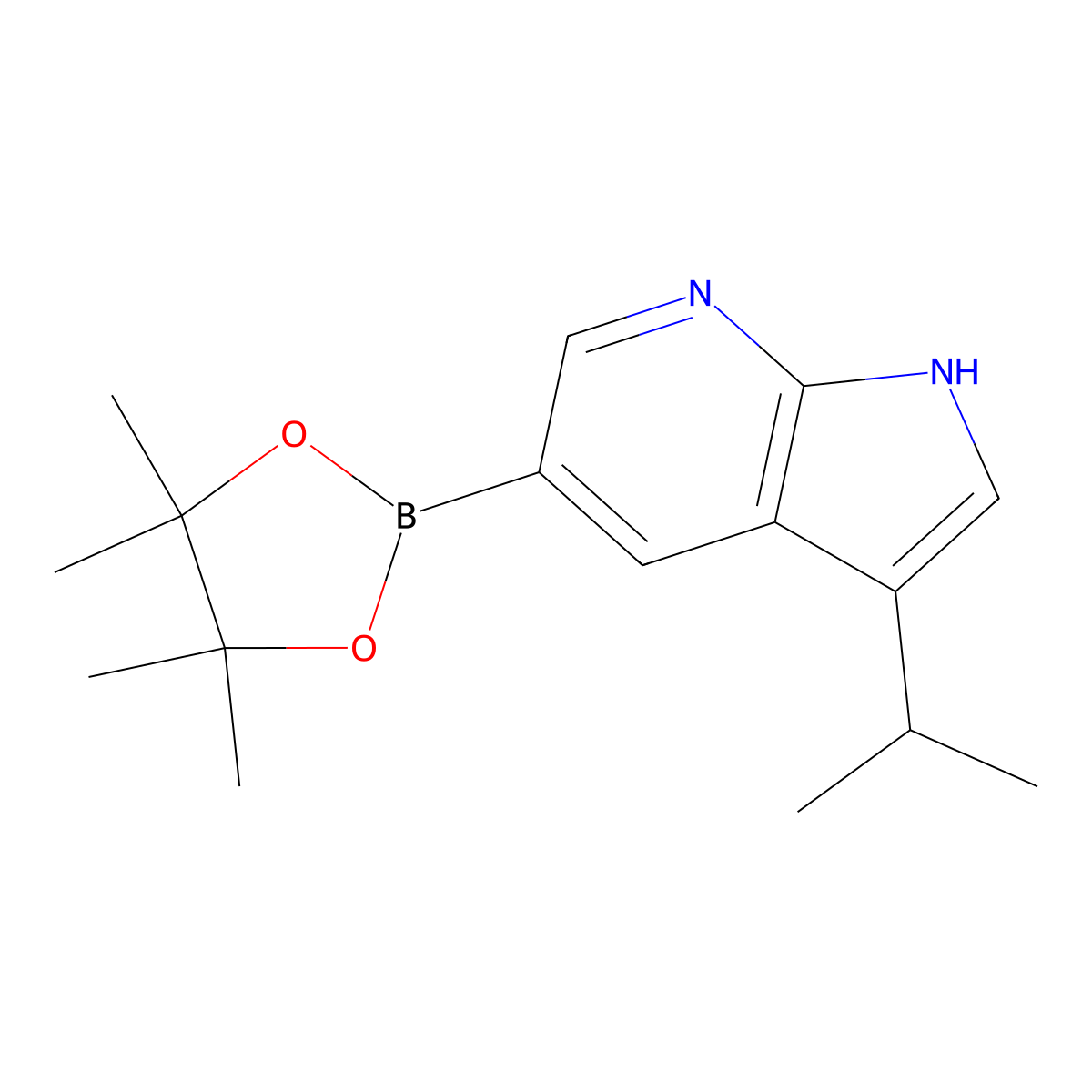 3-isopropyl-5-(4,4,5,5-tetramethyl-1,3,2-dioxaborolan-2-yl)-1H-pyrrolo[2,3-b]pyridine molecular structure, CAS 1620574-98-2