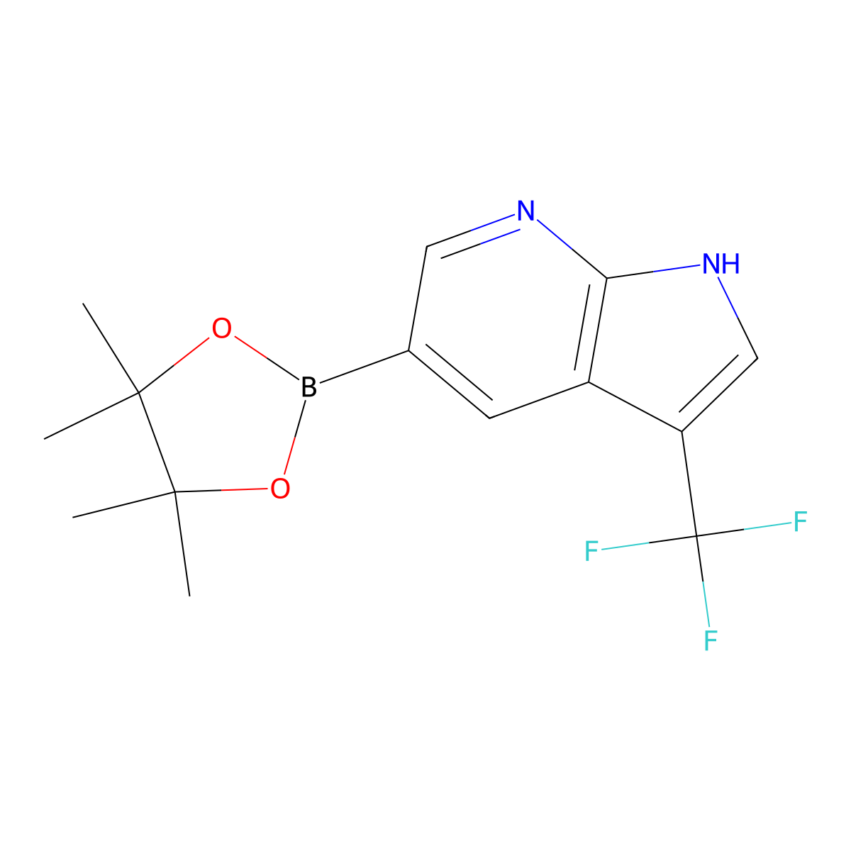 5-(4,4,5,5-tetramethyl-1,3,2-dioxaborolan-2-yl)-3-(trifluoromethyl)-1H-pyrrolo[2,3-b]pyridine molecular structure, CAS 1620574-99-3