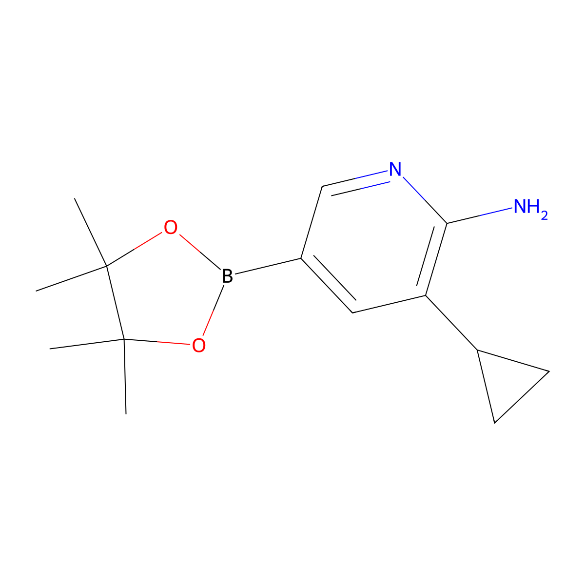3-Cyclopropyl-5-(4,4,5,5-tetramethyl-1,3,2-dioxaborolan-2-yl)pyridin-2-amine molecular structure, CAS 1620575-00-9