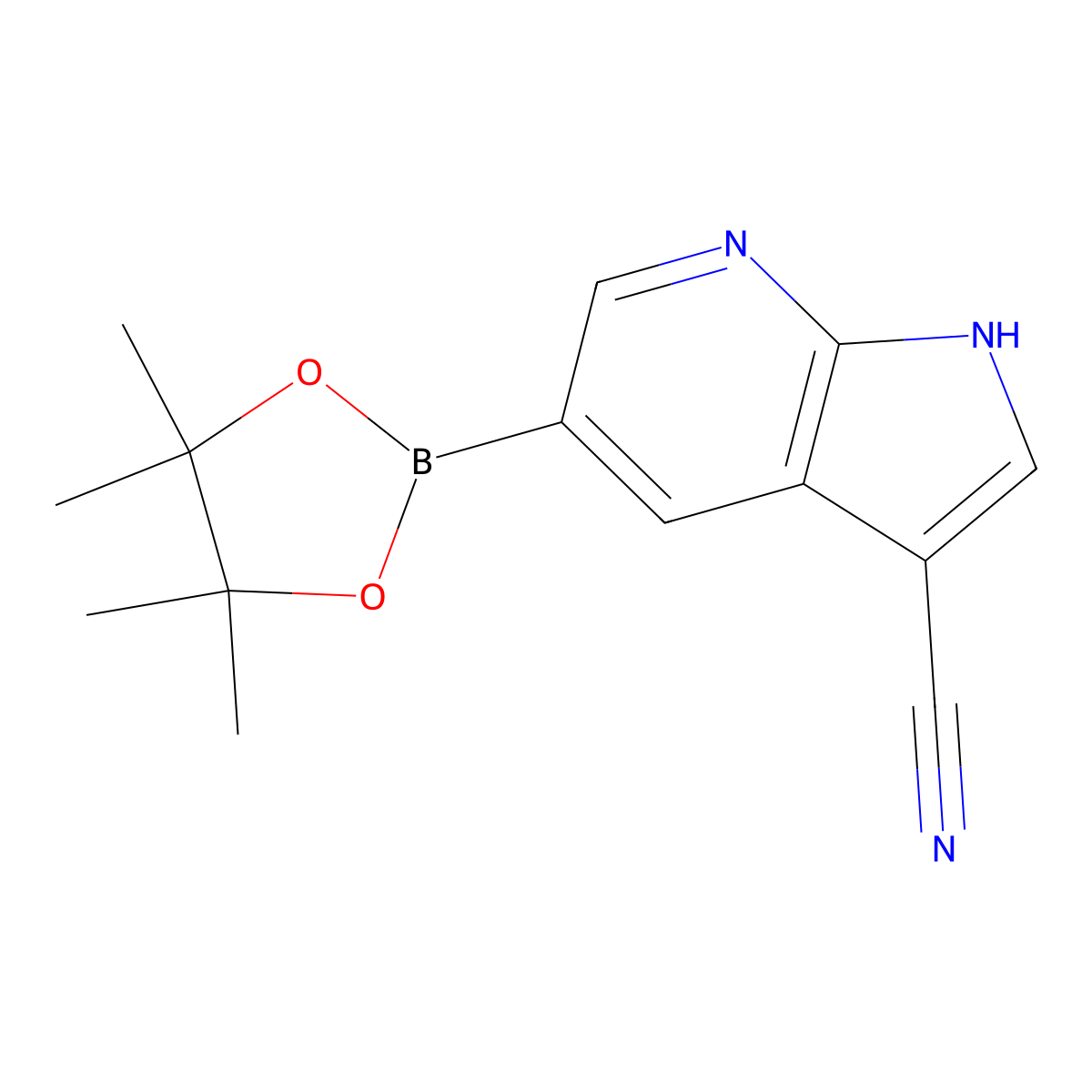 5-(4,4,5,5-tetramethyl-1,3,2-dioxaborolan-2-yl)-1H-pyrrolo[2,3-b]pyridine-3-carbonitrile molecular structure, CAS 1620575-06-5