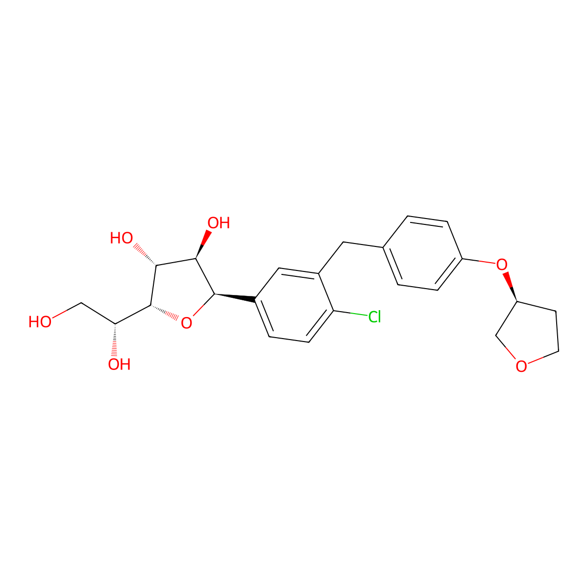 (2R,3R,4R,5R)-2-(4-Chloro-3-(4-(((S)-tetrahydrofuran-3-yl)oxy)benzyl)phenyl)-5-((R)-1,2-dihydroxyethyl)tetrahydrofuran-3,4-diol molecular structure, CAS 1620758-31-7