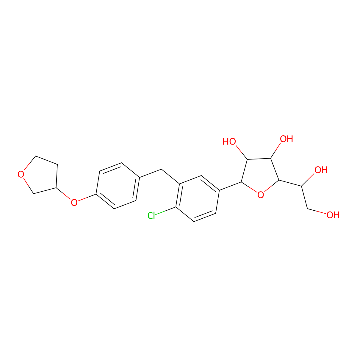 (1S)-1,4-Anhydro-1-C-(4-chloro-3-((4-(((3S)-tetrahydro-3-furanyl)oxy)phenyl)methyl)phenyl)-D-glucitol molecular structure, CAS 1620758-32-8