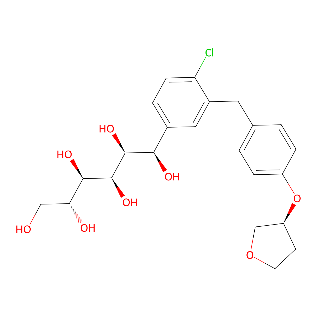 (1R,2S,3R,4R,5R)-1-(4-Chloro-3-(4-(((S)-tetrahydrofuran-3-yl)oxy)benzyl)phenyl)hexane-1,2,3,4,5,6-hexaol molecular structure, CAS 1620758-34-0