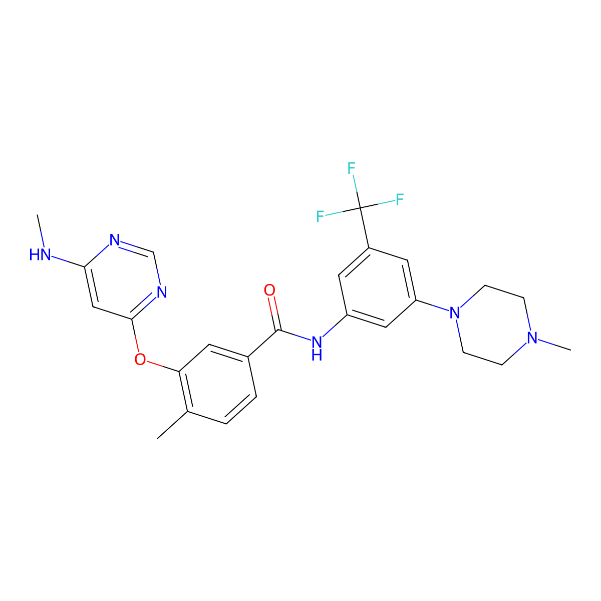 4-Methyl-3-[[6-(methylamino)-4-pyrimidinyl]oxy]-N-[3-(4-methyl-1-piperazinyl)-5-(trifluoromethyl)phenyl]benzamide molecular structure, CAS 1620820-12-3