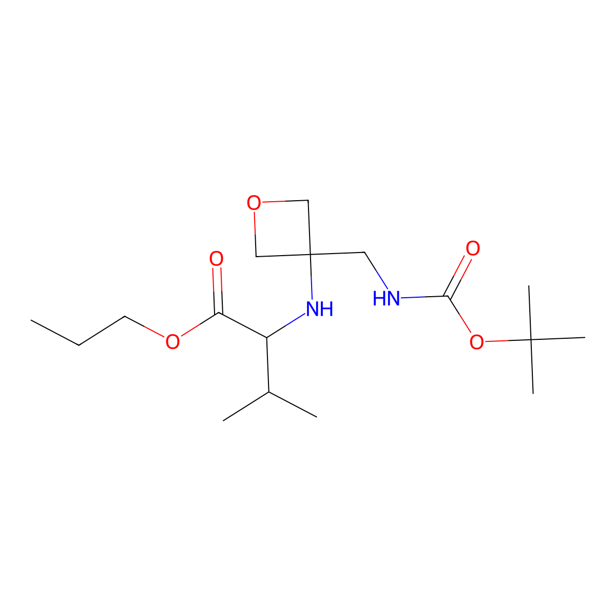 (2S)-2-[3-[(tert-Butoxycarbonylamino)methyl]oxetane-3-ylamino]-3-methylbutyric acid propyl ester molecular structure, CAS 1620923-81-0
