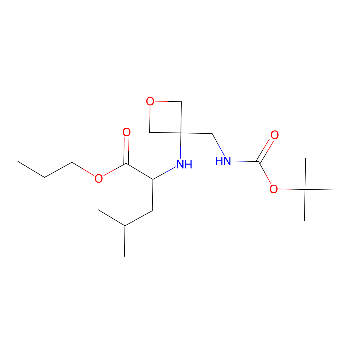propyl (3-(((tert-butoxycarbonyl)amino)methyl)oxetan-3-yl)-L-leucinate molecular structure, CAS 1620923-82-1