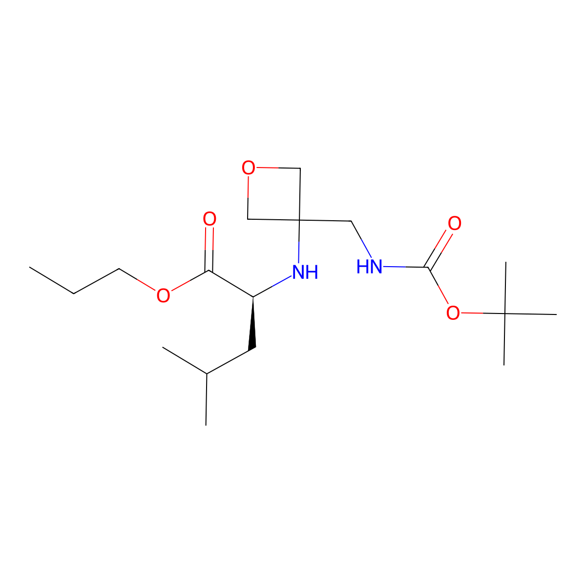 propyl (3-(((tert-butoxycarbonyl)amino)methyl)oxetan-3-yl)-L-leucinate molecular structure, CAS 1620923-82-1