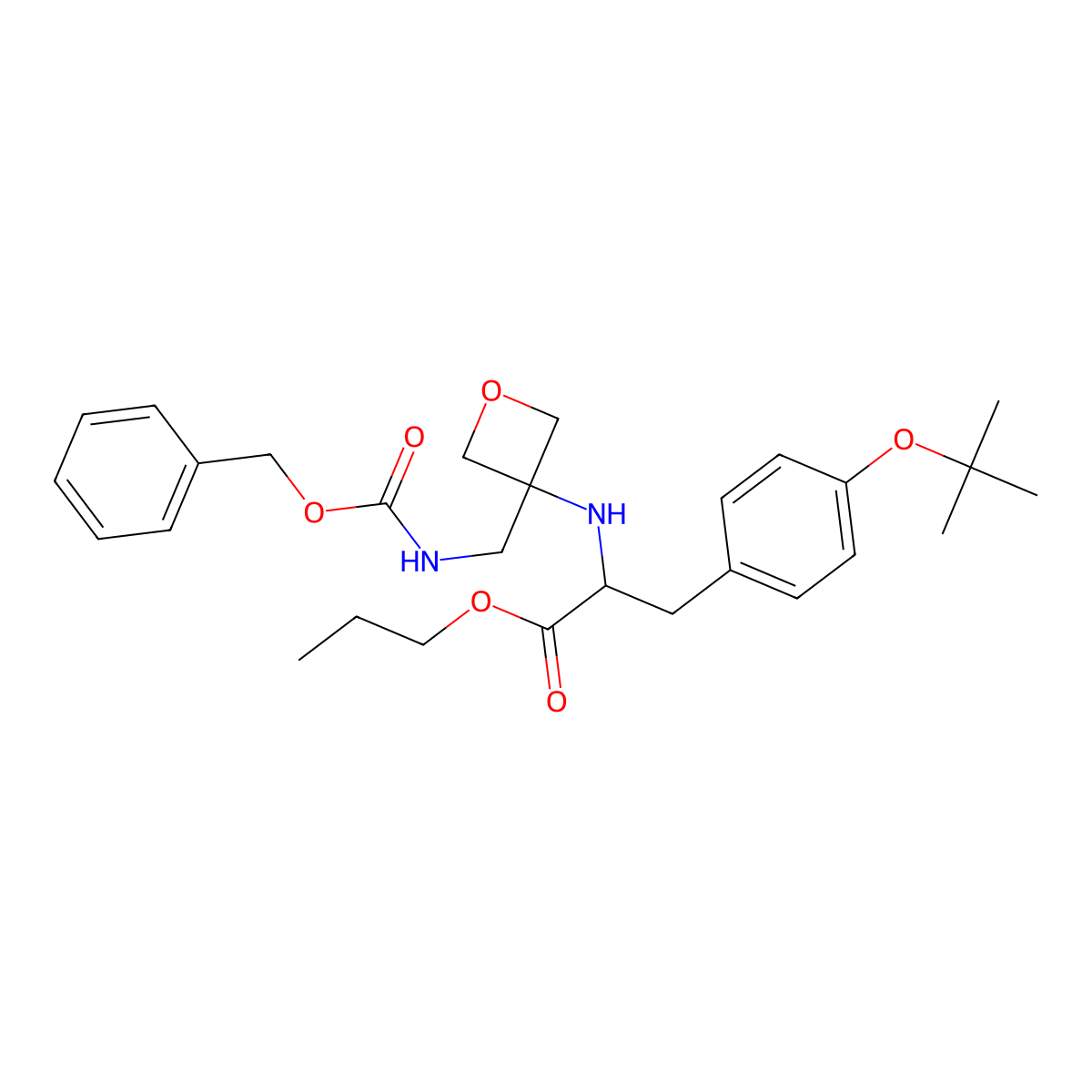 (2S)-2-[3-[(Benzyloxycarbonylamino)methyl]oxetane-3-ylamino]-3-(4-tert-butoxyphenyl)propionic acid propyl ester molecular structure, CAS 1620923-84-3