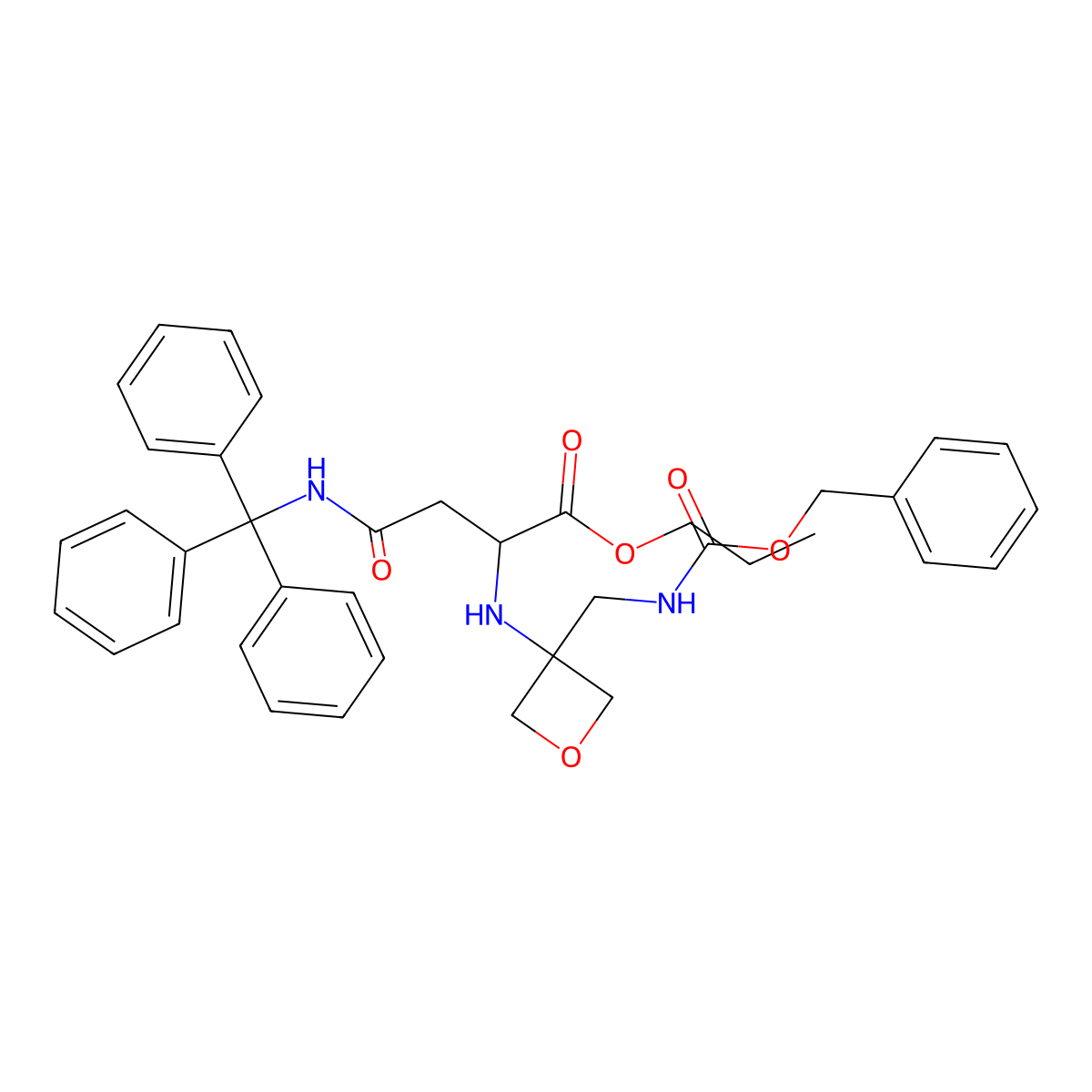 propyl N2-(3-((((benzyloxy)carbonyl)amino)methyl)oxetan-3-yl)-N4-trityl-L-asparaginate molecular structure, CAS 1620923-87-6