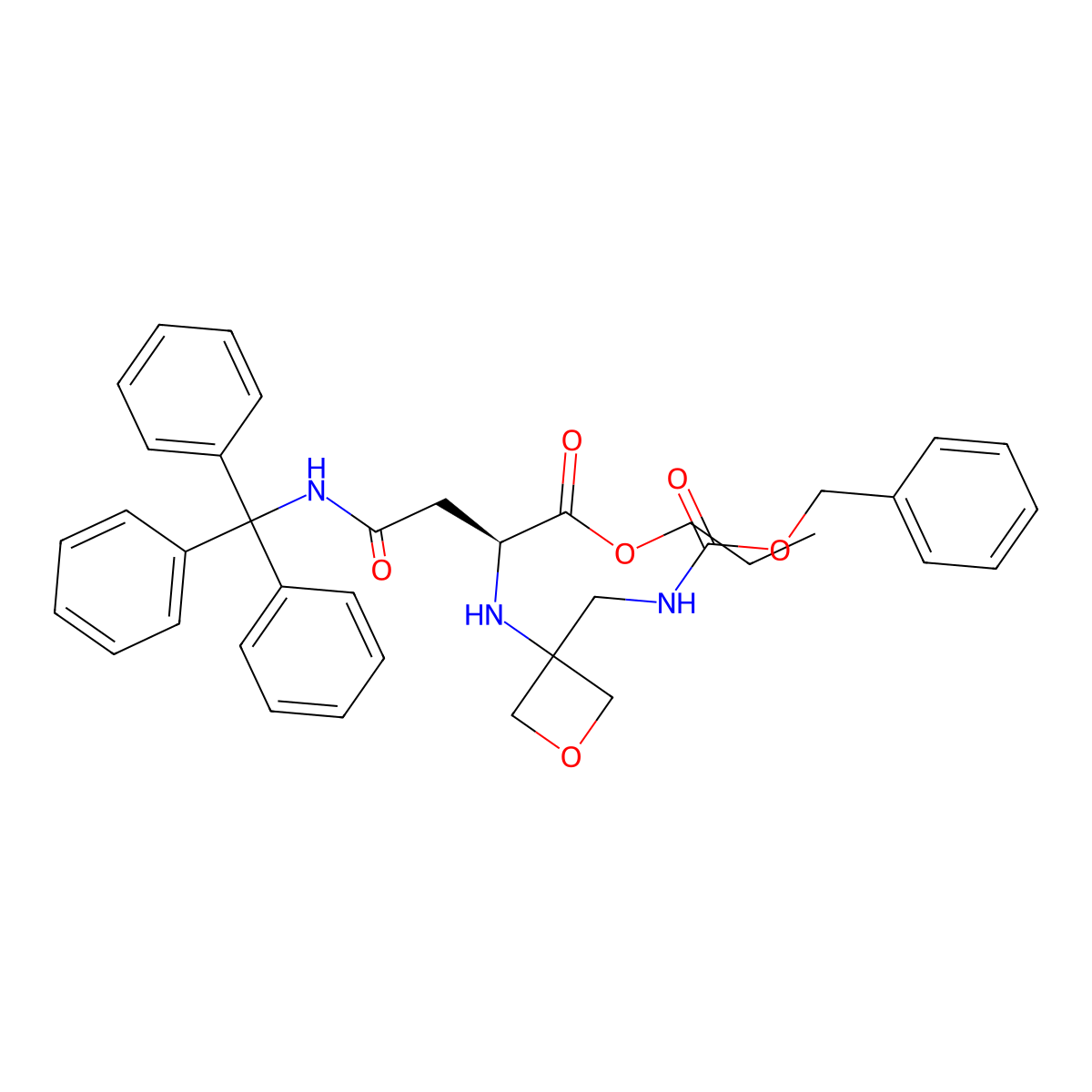 propyl N2-(3-((((benzyloxy)carbonyl)amino)methyl)oxetan-3-yl)-N4-trityl-L-asparaginate molecular structure, CAS 1620923-87-6