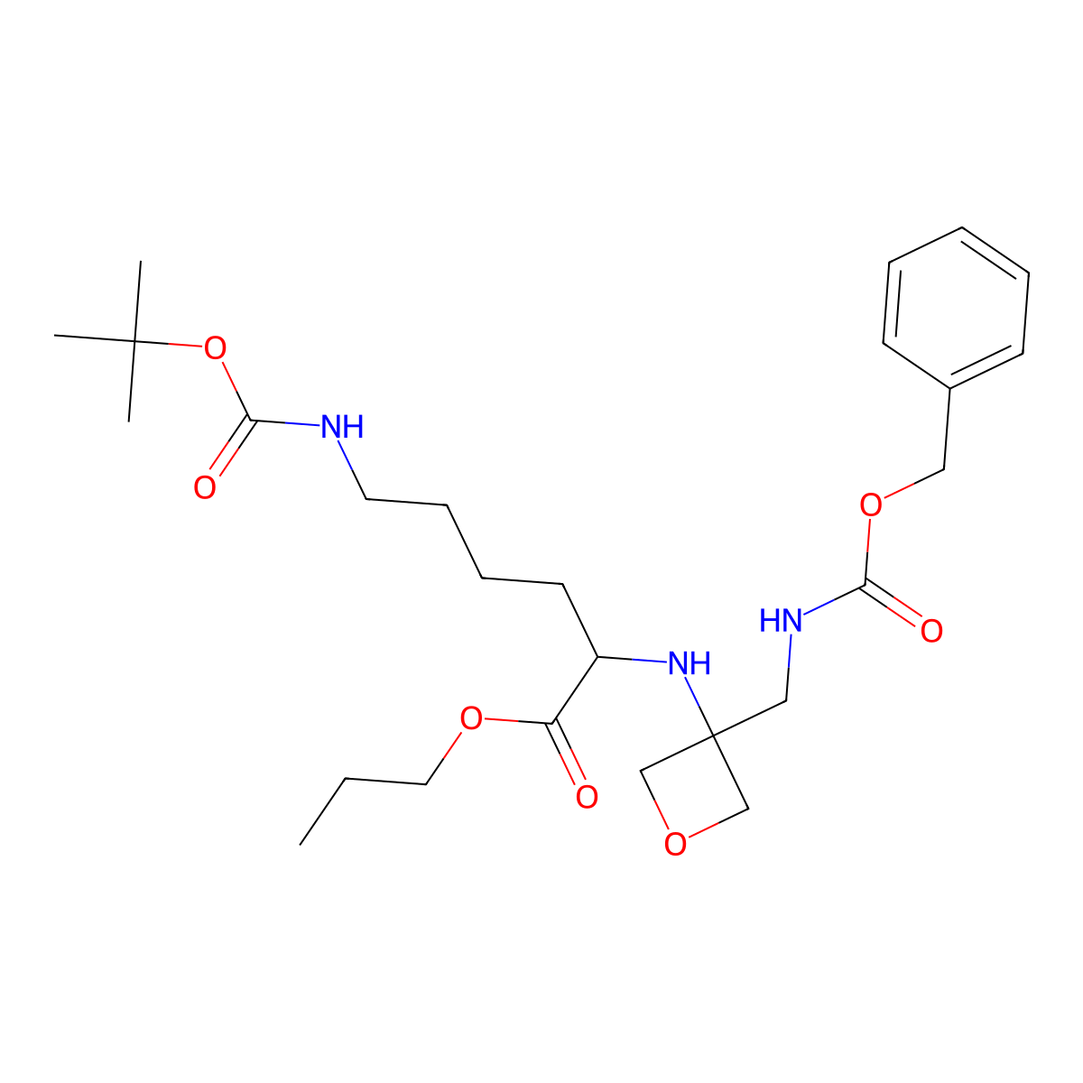 propyl N2-(3-((((benzyloxy)carbonyl)amino)methyl)oxetan-3-yl)-N6-(tert-butoxycarbonyl)-L-lysinate molecular structure, CAS 1620923-88-7