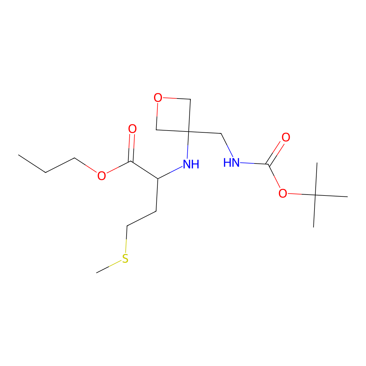 propyl (3-(((tert-butoxycarbonyl)amino)methyl)oxetan-3-yl)-L-methioninate molecular structure, CAS 1620923-89-8