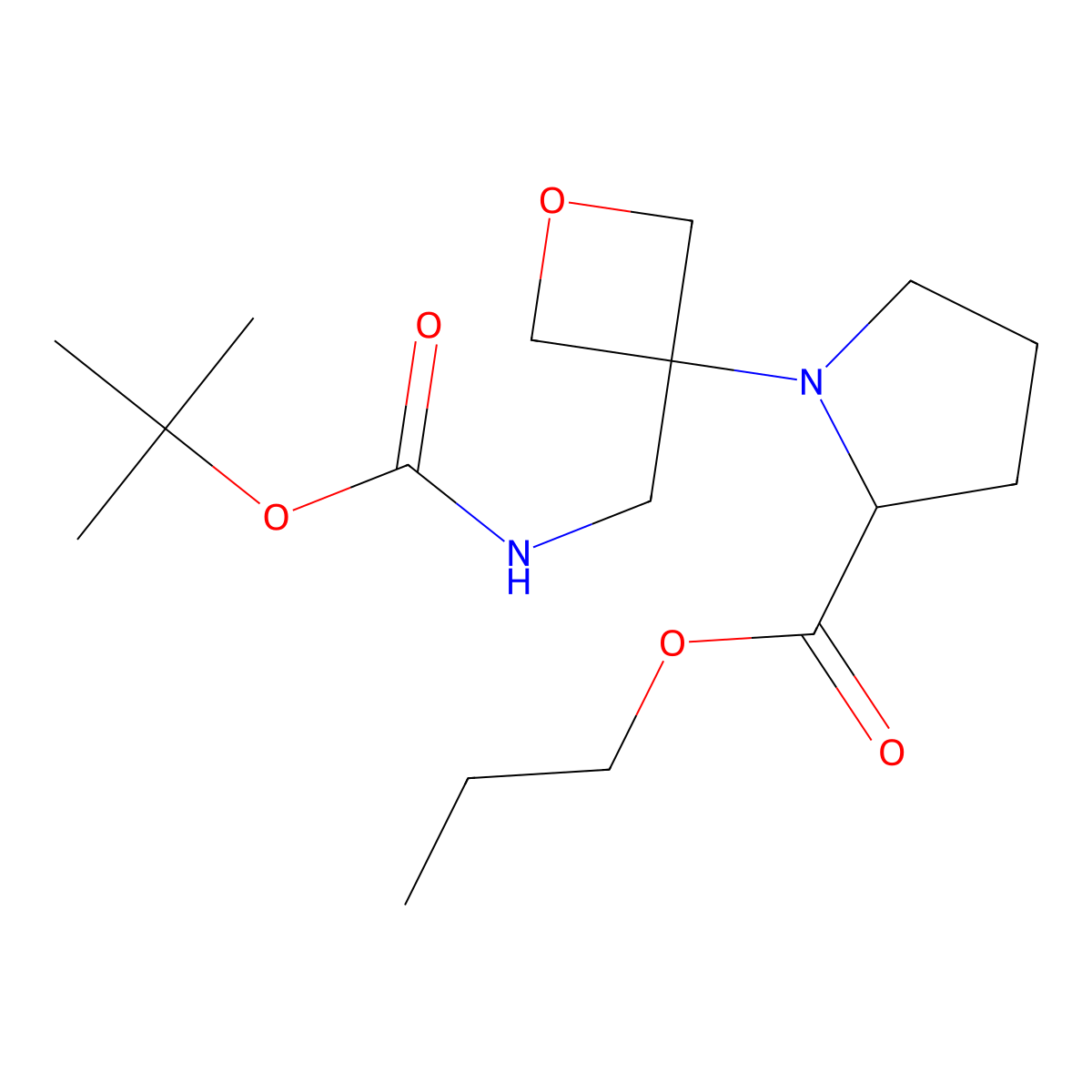 propyl (3-(((tert-butoxycarbonyl)amino)methyl)oxetan-3-yl)-L-prolinate molecular structure, CAS 1620923-92-3