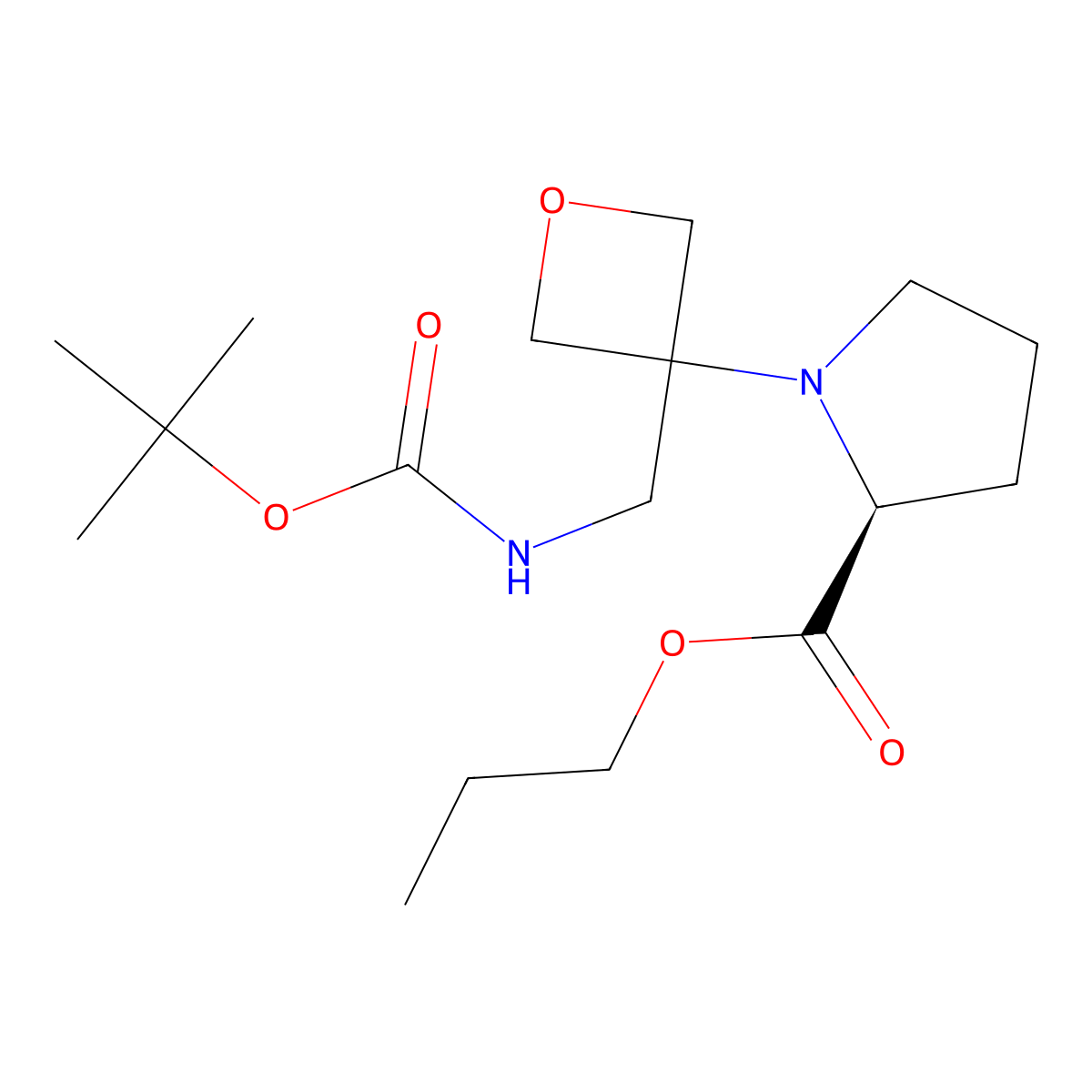propyl (3-(((tert-butoxycarbonyl)amino)methyl)oxetan-3-yl)-L-prolinate molecular structure, CAS 1620923-92-3