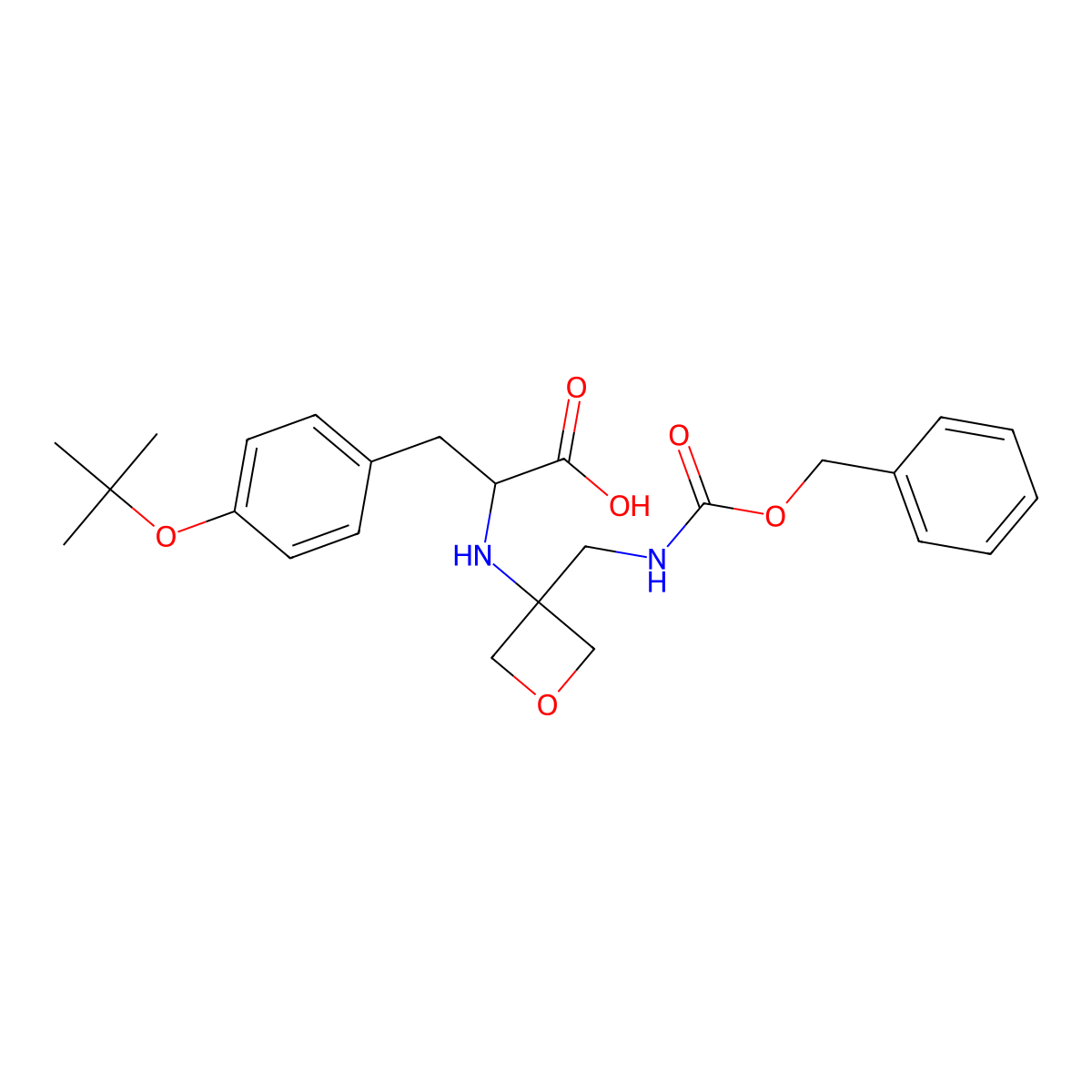 (S)-2-((3-((((benzyloxy)carbonyl)amino)methyl)oxetan-3-yl)amino)-3-(4-(tert-butoxy)phenyl)propanoic acid molecular structure, CAS 1620924-00-6