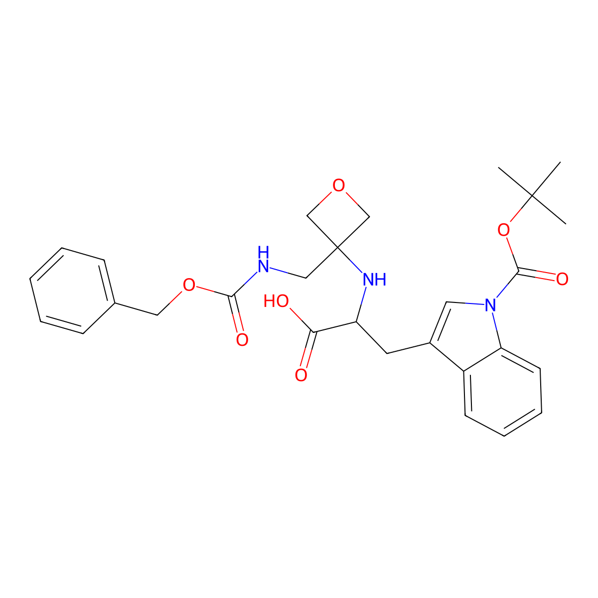 Na-(3-((((benzyloxy)carbonyl)amino)methyl)oxetan-3-yl)-1-(tert-butoxycarbonyl)-L-tryptophan molecular structure, CAS 1620924-01-7
