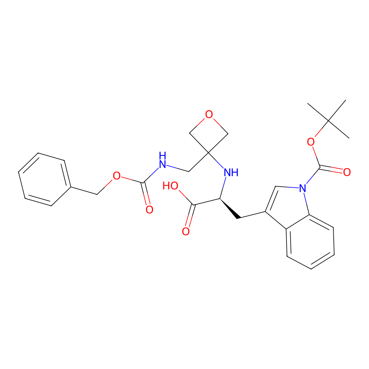 Na-(3-((((benzyloxy)carbonyl)amino)methyl)oxetan-3-yl)-1-(tert-butoxycarbonyl)-L-tryptophan molecular structure, CAS 1620924-01-7