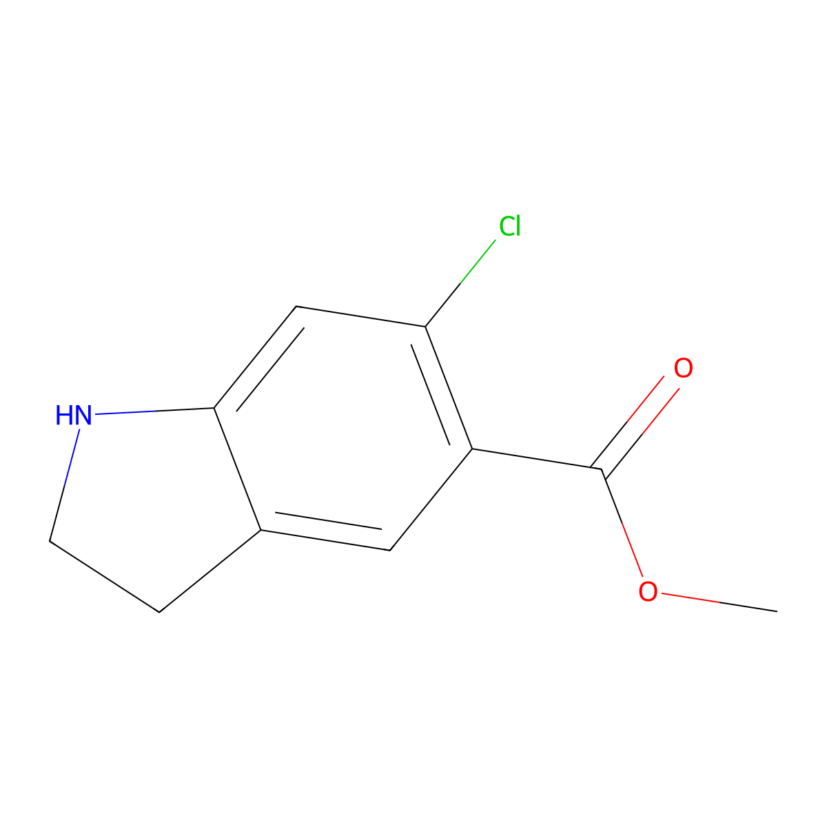 Methyl 6-chloro-2,3-dihydro-1H-indole-5-carboxylate molecular structure, CAS 162100-84-7