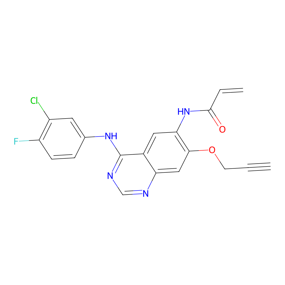 N-(4-((3-Chloro-4-fluorophenyl)amino)-7-(prop-2-yn-1-yloxy)quinazolin-6-yl)acrylamide molecular structure, CAS 1621002-23-0
