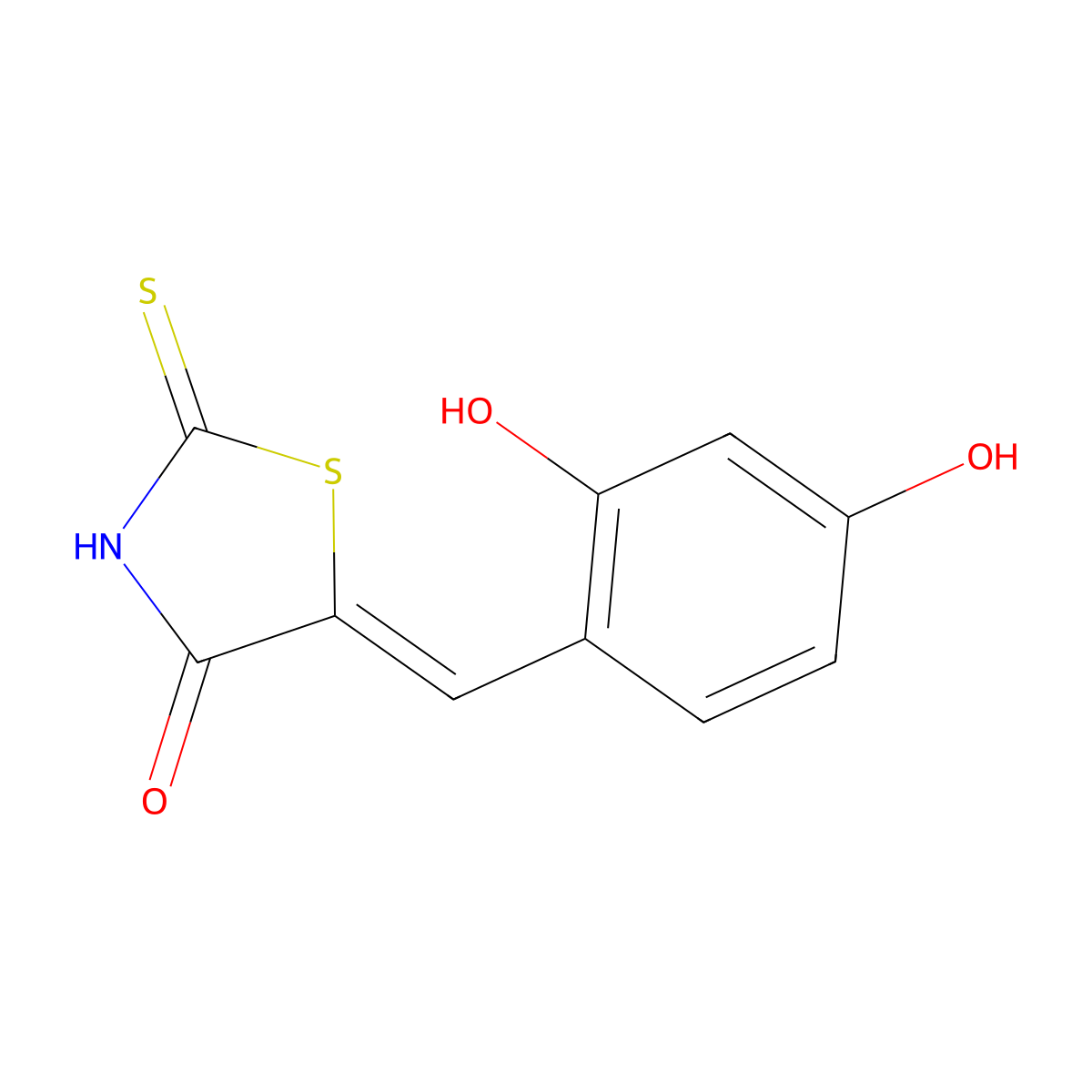 4-Thiazolidinone, 5-[(2,4-dihydroxyphenyl)methylene]-2-thioxo- molecular structure, CAS 162108-78-3