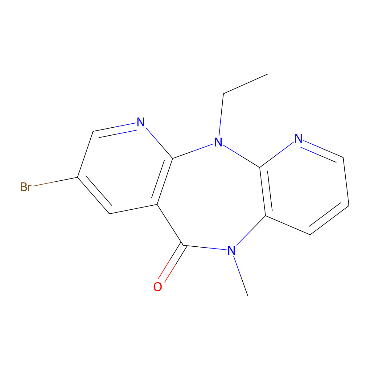 13-Bromo-2-ethyl-9-methyl-2,4,9,15-tetrazatricyclo[9.4.0.03,8]pentadeca-1(11),3(8),4,6,12,14-hexaen-10-one molecular structure, CAS 162109-00-4