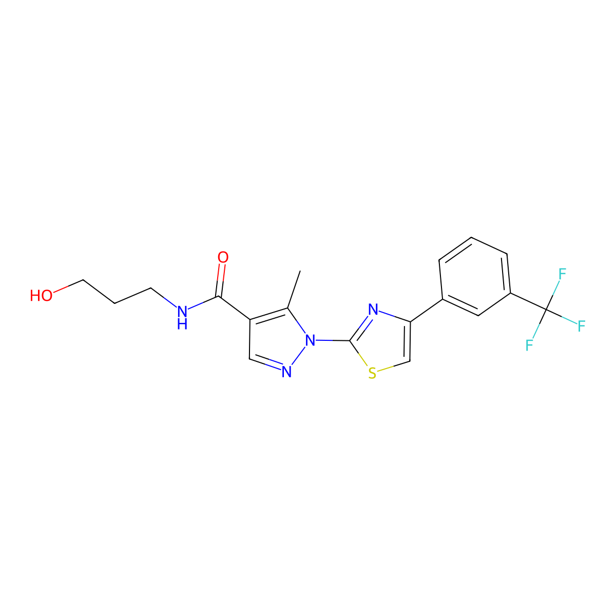 N-(3-Hydroxypropyl)-5-methyl-1-(4-(3-(trifluoromethyl)phenyl)thiazol-2-yl)-1H-pyrazole-4-carboxamide molecular structure, CAS 162112-37-0
