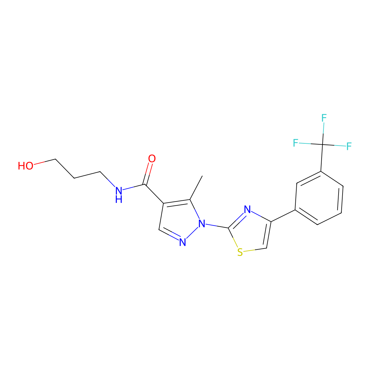 N-(3-Hydroxypropyl)-5-methyl-1-(4-(3-(trifluoromethyl)phenyl)thiazol-2-yl)-1H-pyrazole-4-carboxamide molecular structure, CAS 162112-37-0