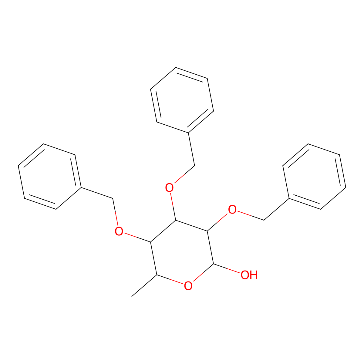 (3S,4R,5R,6S)-3,4,5-Tris(benzyloxy)-6-methyltetrahydro-2H-pyran-2-ol molecular structure, CAS 162118-38-9