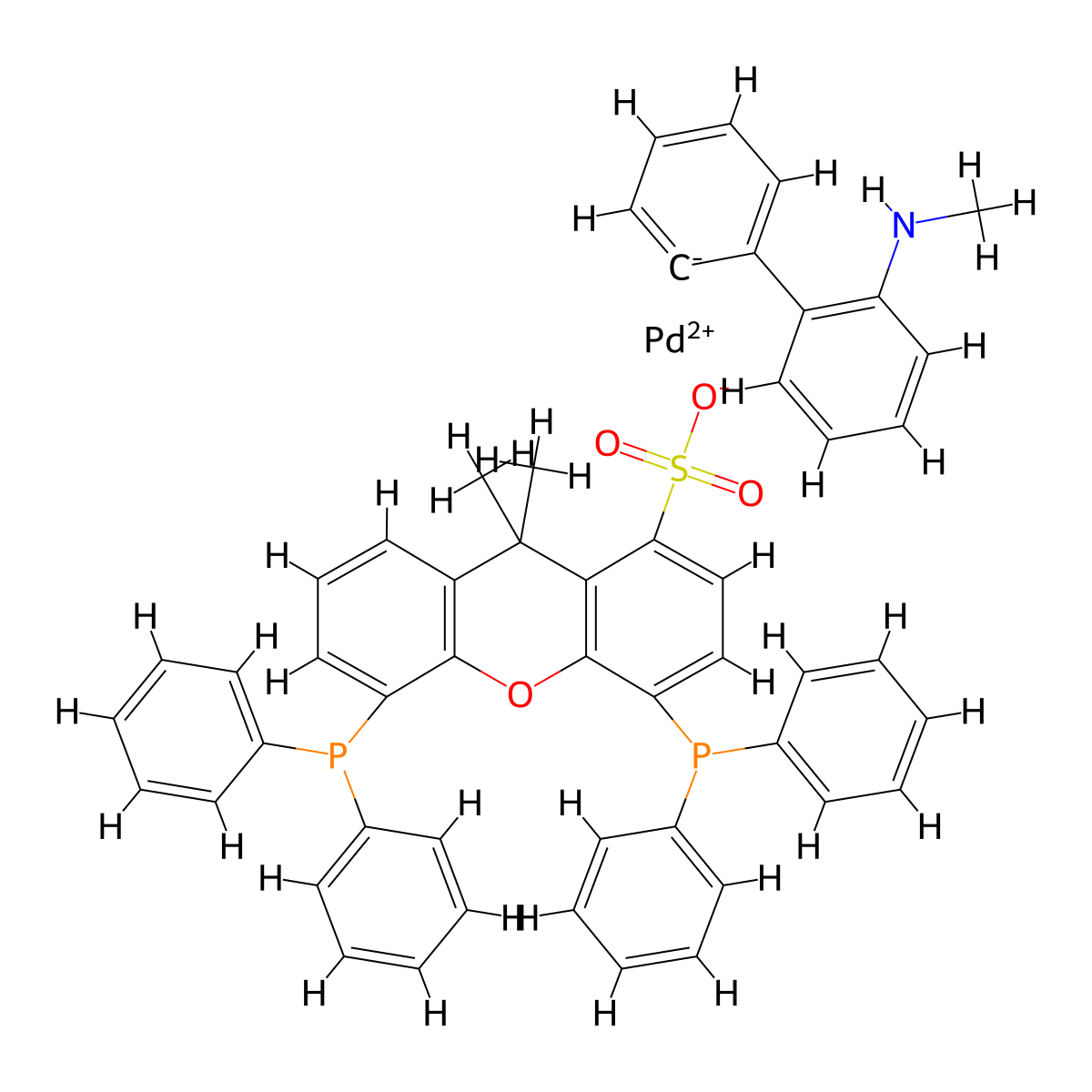 Methanesulfonato[9,9-dimethyl-4,5-bis(diphenylphosphino)xanthene](2'-methylamino-1,1'-biphenyl-2-yl)palladium(II) , XantPhos Pd G4 molecular structure, CAS 1621274-19-8