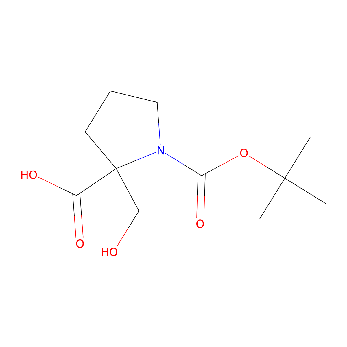 1-[(Tert-butoxy)carbonyl]-2-(hydroxymethyl)pyrrolidine-2-carboxylic acid molecular structure, CAS 1621435-12-8