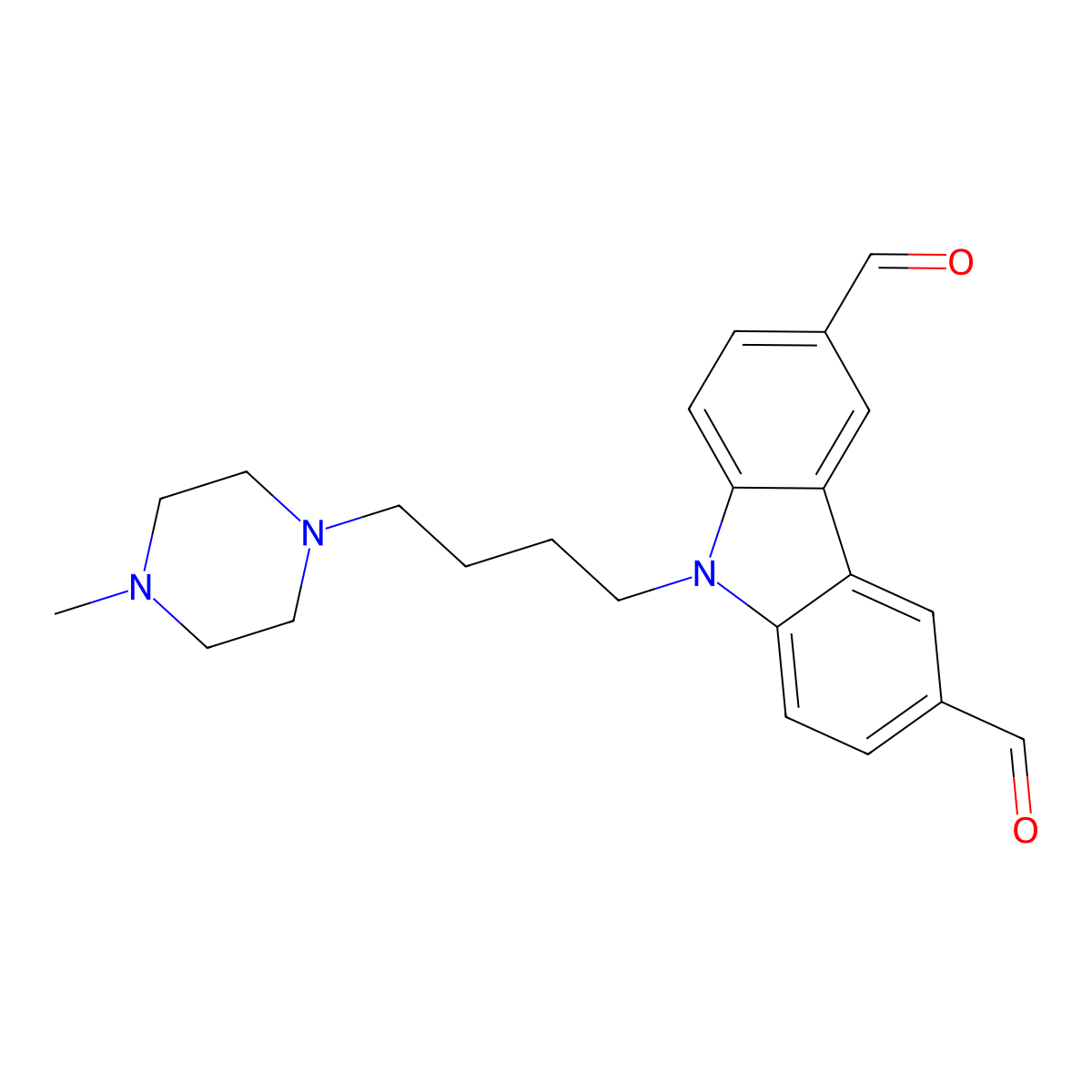9-[4-(4-methylpiperazin-1-yl)butyl]-9H-carbazole-3,6-dicarbaldehyde molecular structure, CAS 1621454-96-3